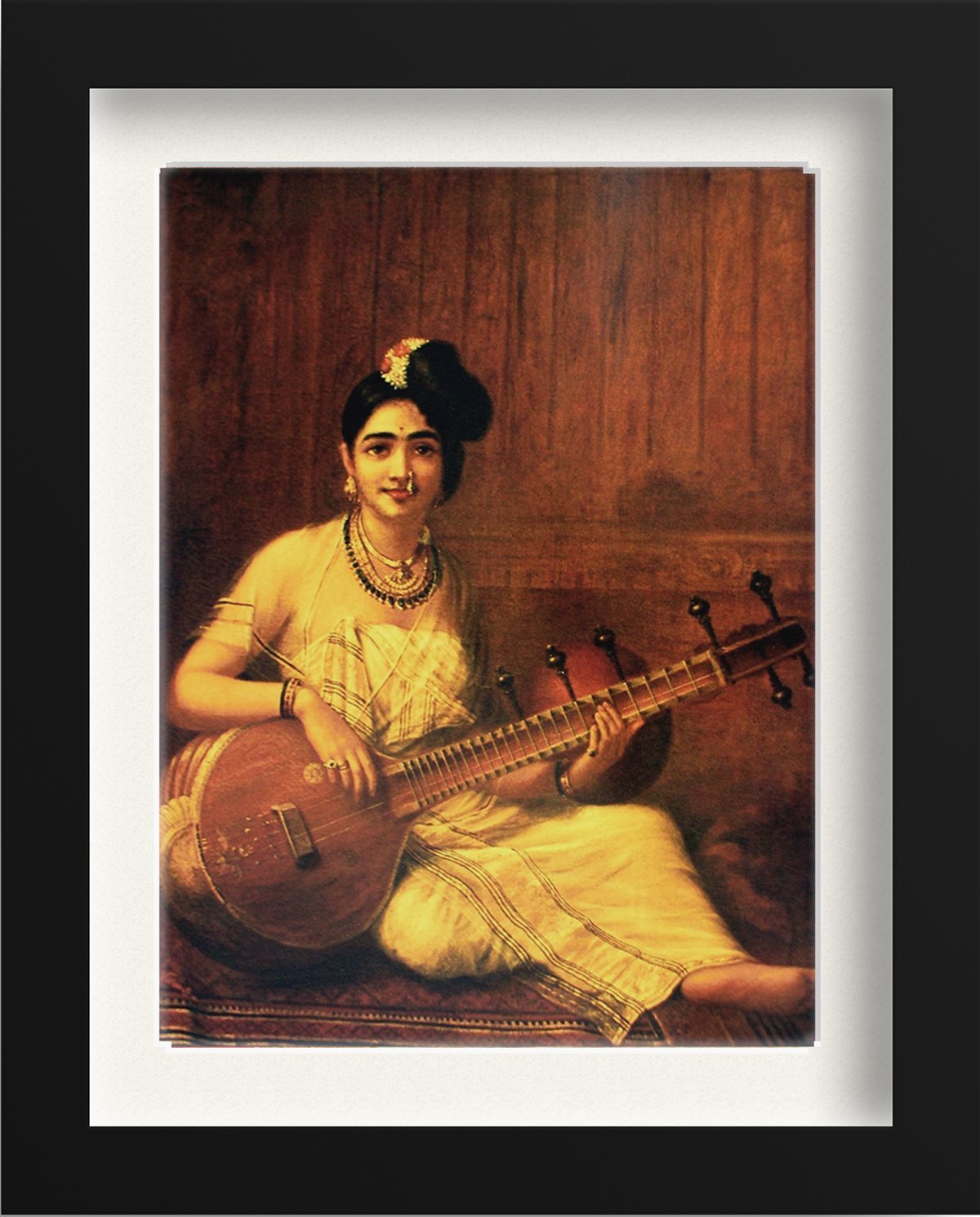 Malabar Lady With Veena Painting - Meri Deewar 3 : 4 Vertical Premium Wall Art Canvas by MeriDeewar