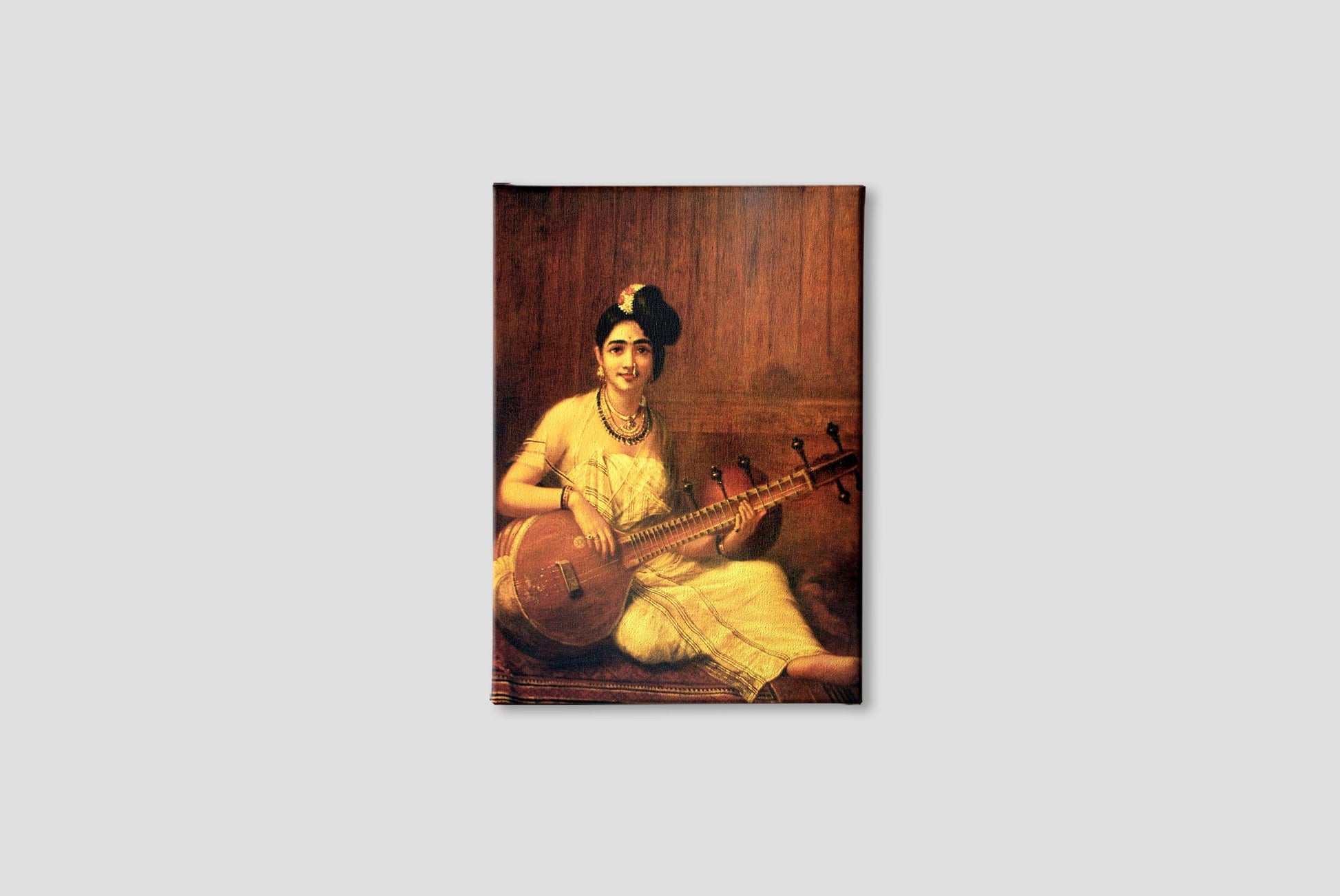 Malabar Lady With Veena Painting - Meri Deewar 3 : 4 Vertical Premium Wall Art Canvas by MeriDeewar