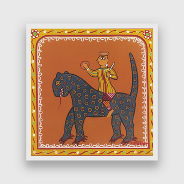Man on a Beast Jamini Roy Painting 1 : 1 Square Premium Wall Art Canvas by MeriDeewar