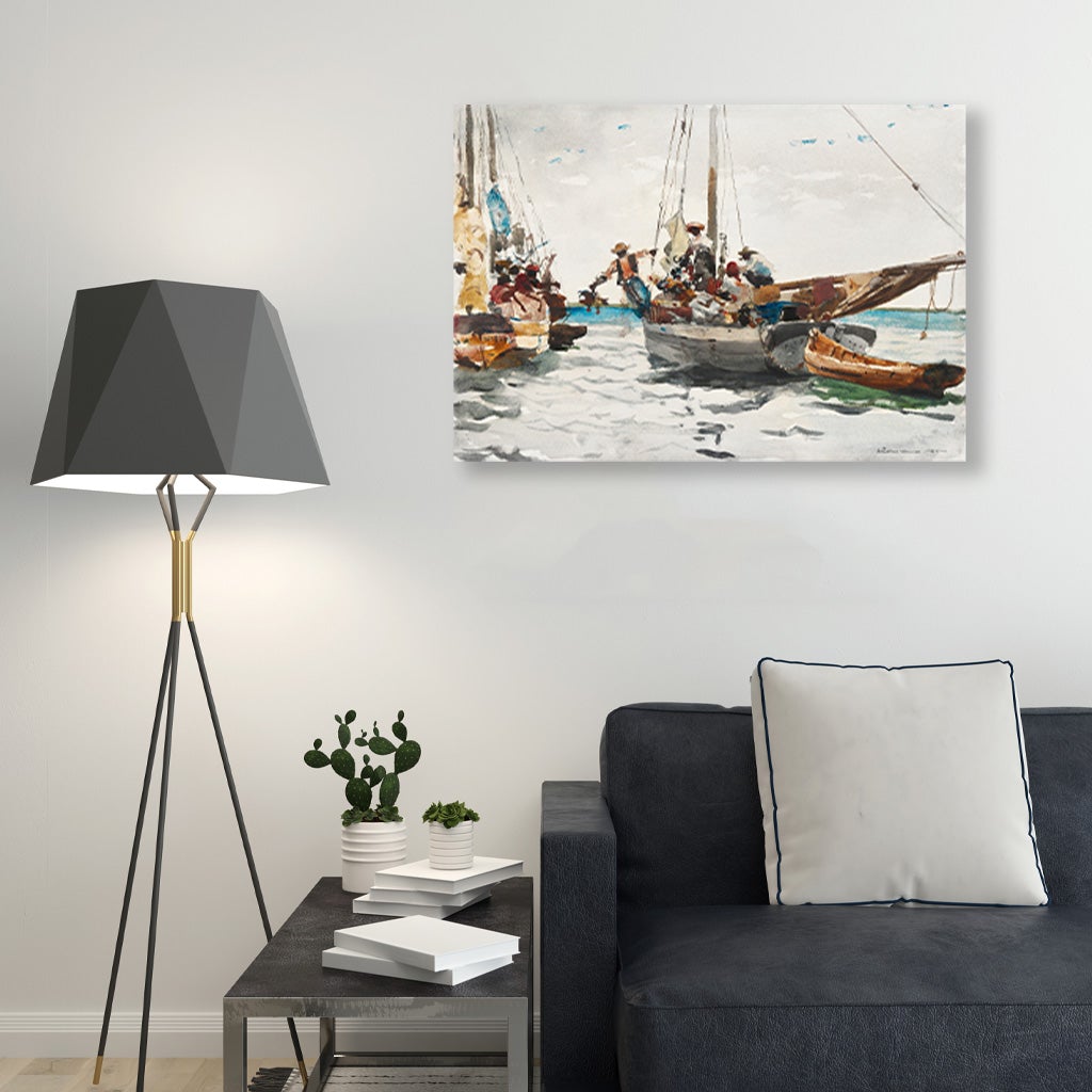 Market Scene Nassau painting - Meri Deewar 3 : 2 Horizontal Premium Wall Art Canvas by MeriDeewar