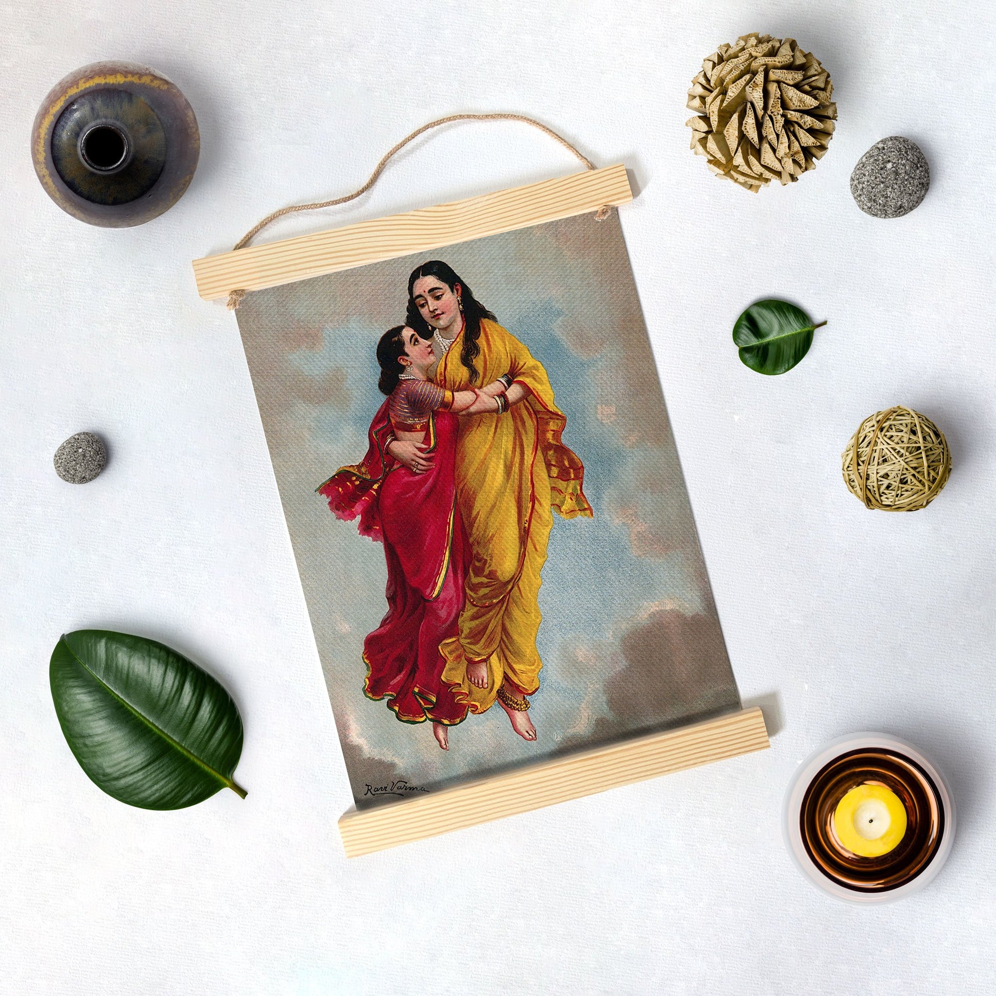 Menaka Takes Shakuntala To Heaven, Painting By Raja Ravi Varma Hanging Canvas - Meri Deewar Hanging Canvas Premium Wall Art Canvas by MeriDeewar