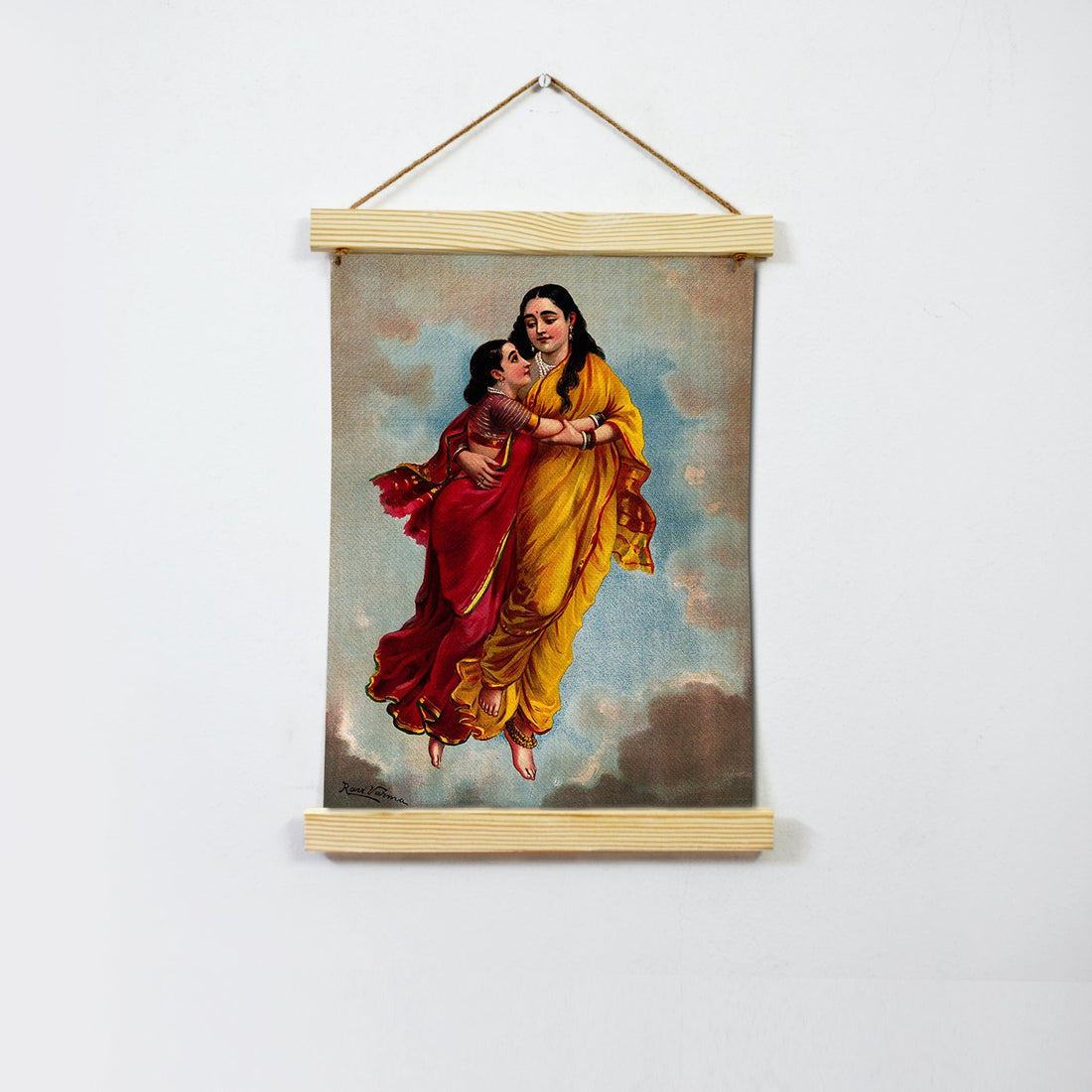 Menaka Takes Shakuntala To Heaven, Painting By Raja Ravi Varma Hanging Canvas - Meri Deewar Hanging Canvas Premium Wall Art Canvas by MeriDeewar