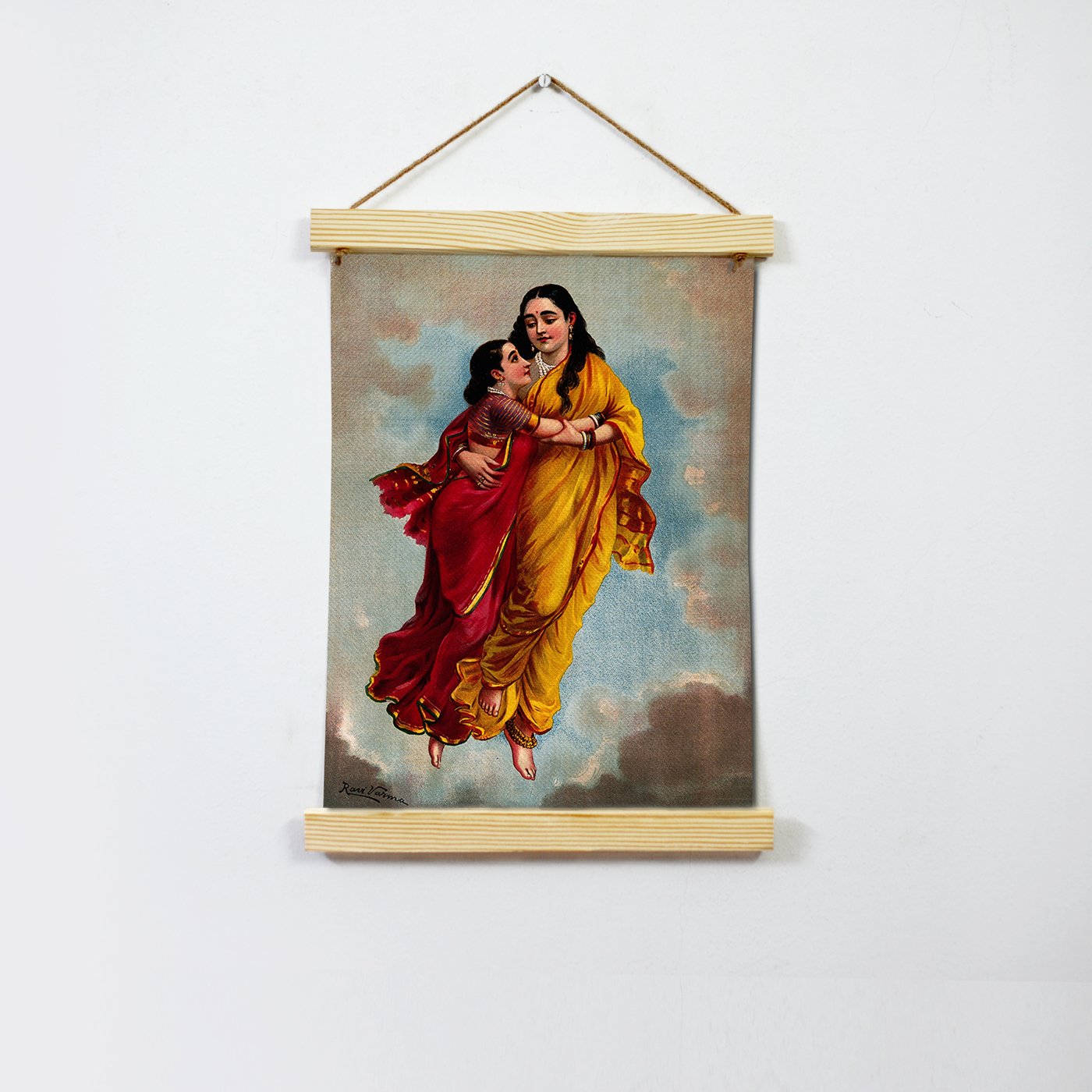 Menaka Takes Shakuntala To Heaven, Painting By Raja Ravi Varma Hanging Canvas - Meri Deewar Hanging Canvas Premium Wall Art Canvas by MeriDeewar