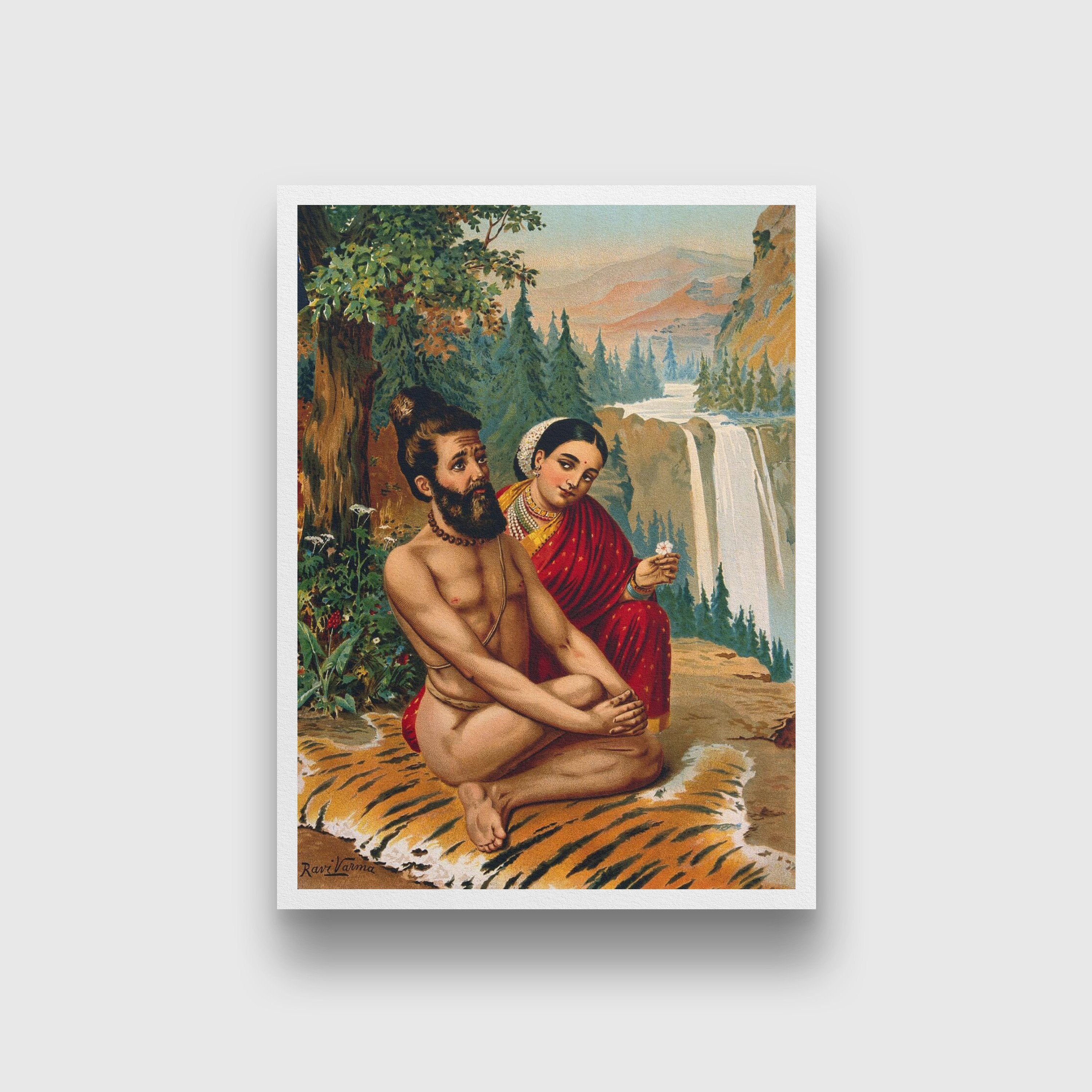 Menaka tempting Vishwamitra Painting 4 X 5.5 Vertical Premium Wall Art Canvas by MeriDeewar
