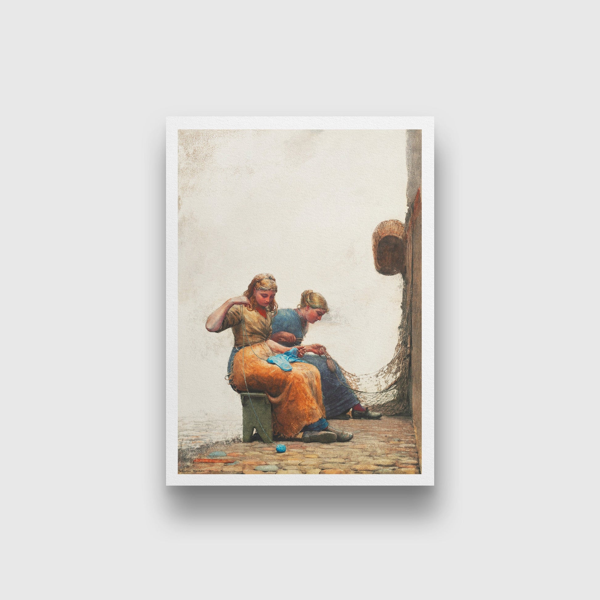 Mending the Nets painting - Meri Deewar 3 : 4.2 Vertical Premium Wall Art Canvas by MeriDeewar