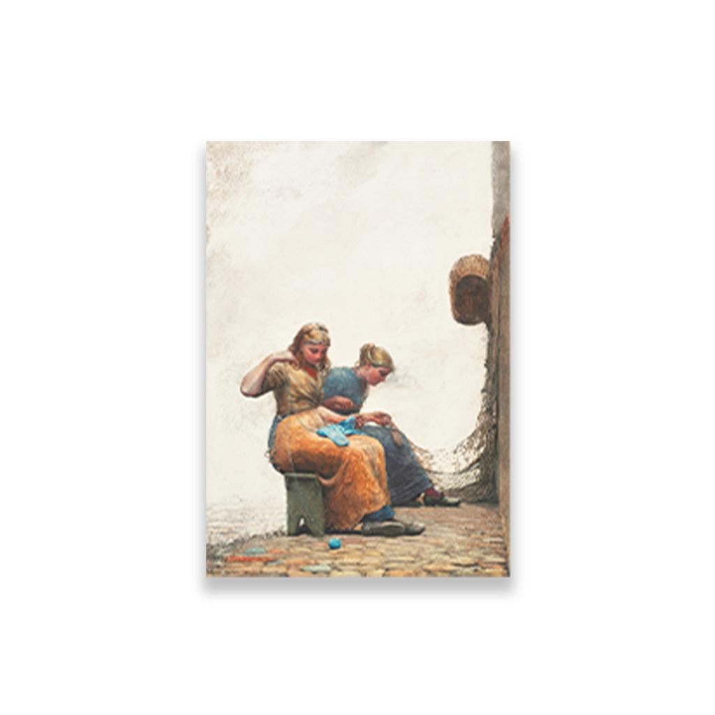 Mending the Nets painting - Meri Deewar 3 : 4.2 Vertical Premium Wall Art Canvas by MeriDeewar