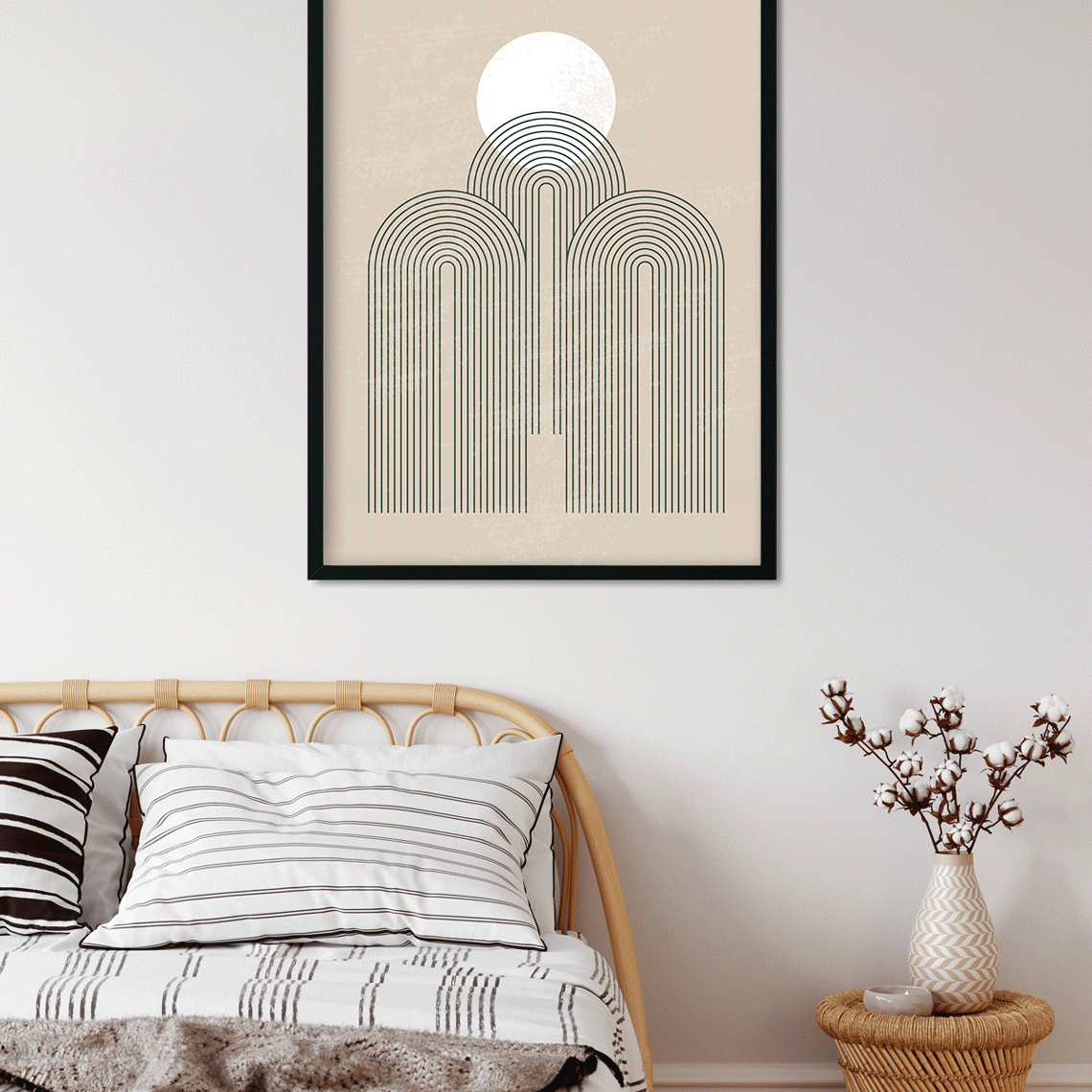 Mid century modern minimalist geometric moon phases Painting 3 : 4 Vertical Premium Wall Art Canvas by MeriDeewar