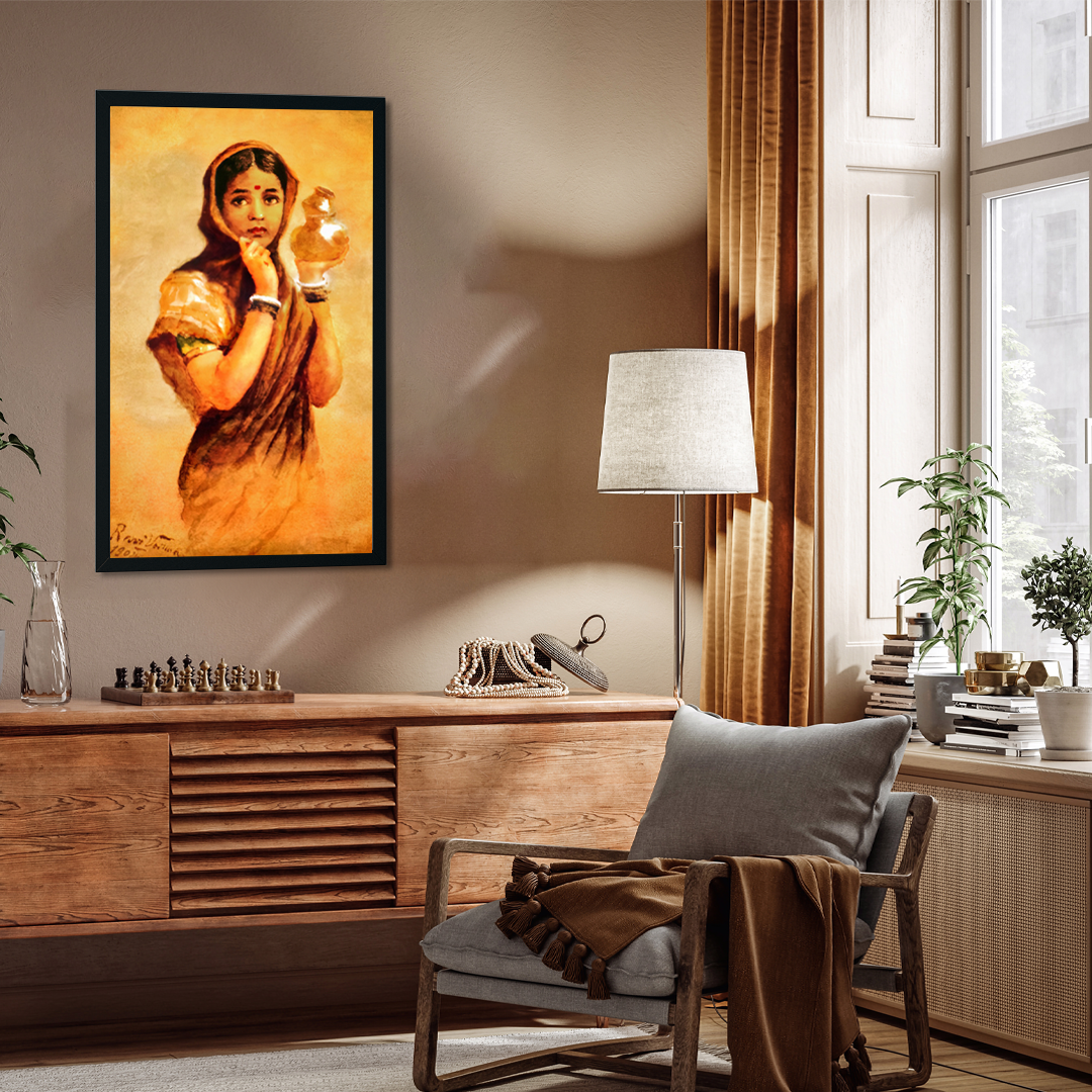 Milkmaid By Raja Ravi Varma Painting - Meri Deewar 2 : 3 Vertical Premium Wall Art Canvas by MeriDeewar
