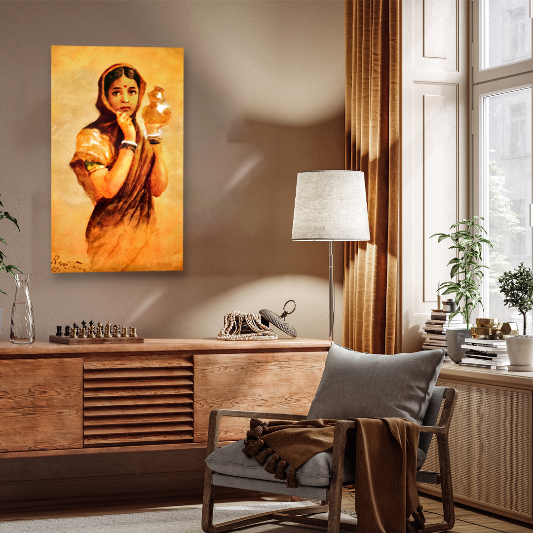 Milkmaid By Raja Ravi Varma Painting - Meri Deewar 2 : 3 Vertical Premium Wall Art Canvas by MeriDeewar