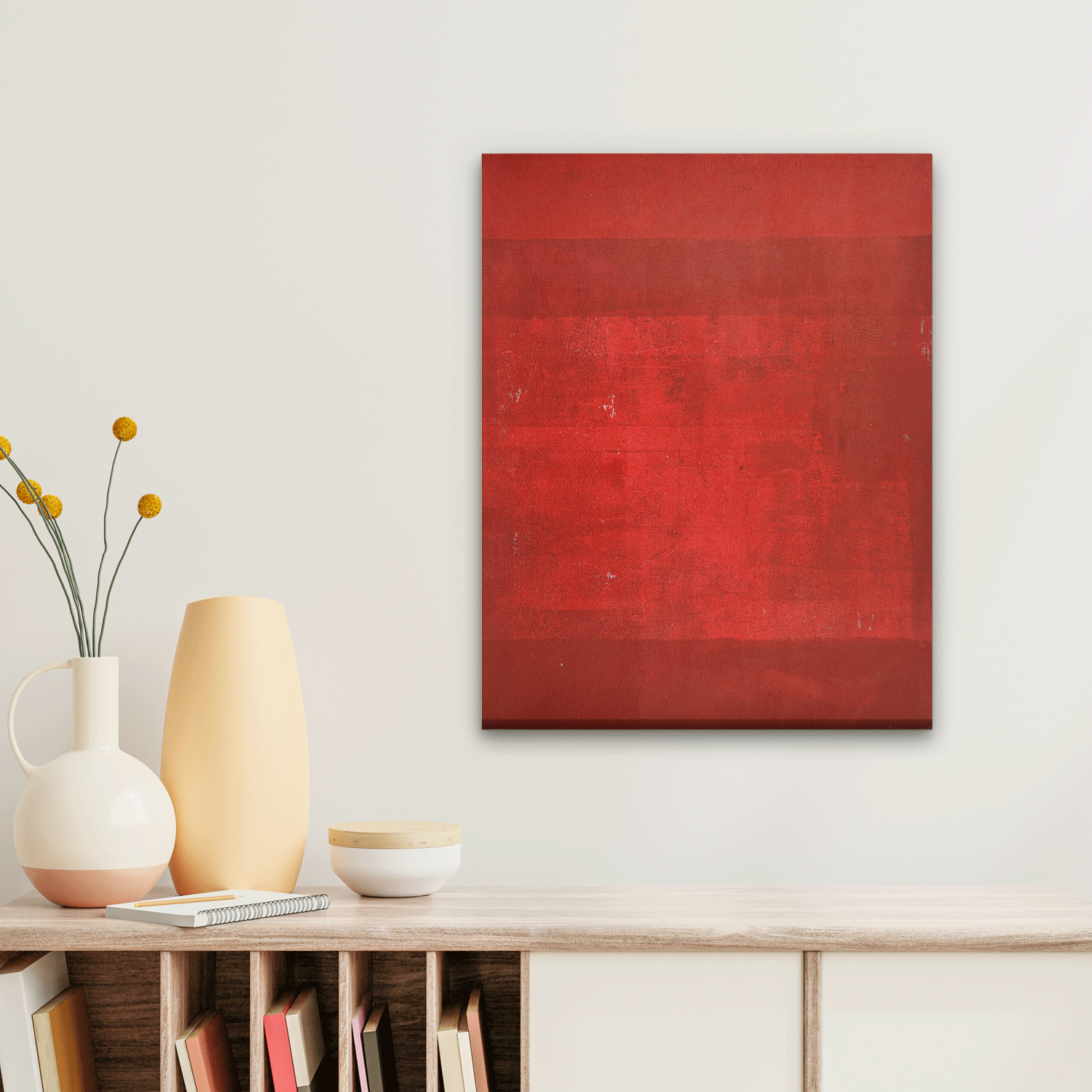 Minimalist Kumkum Red Abstract Paintings 4 :5 Vertical Premium Wall Art Canvas by MeriDeewar