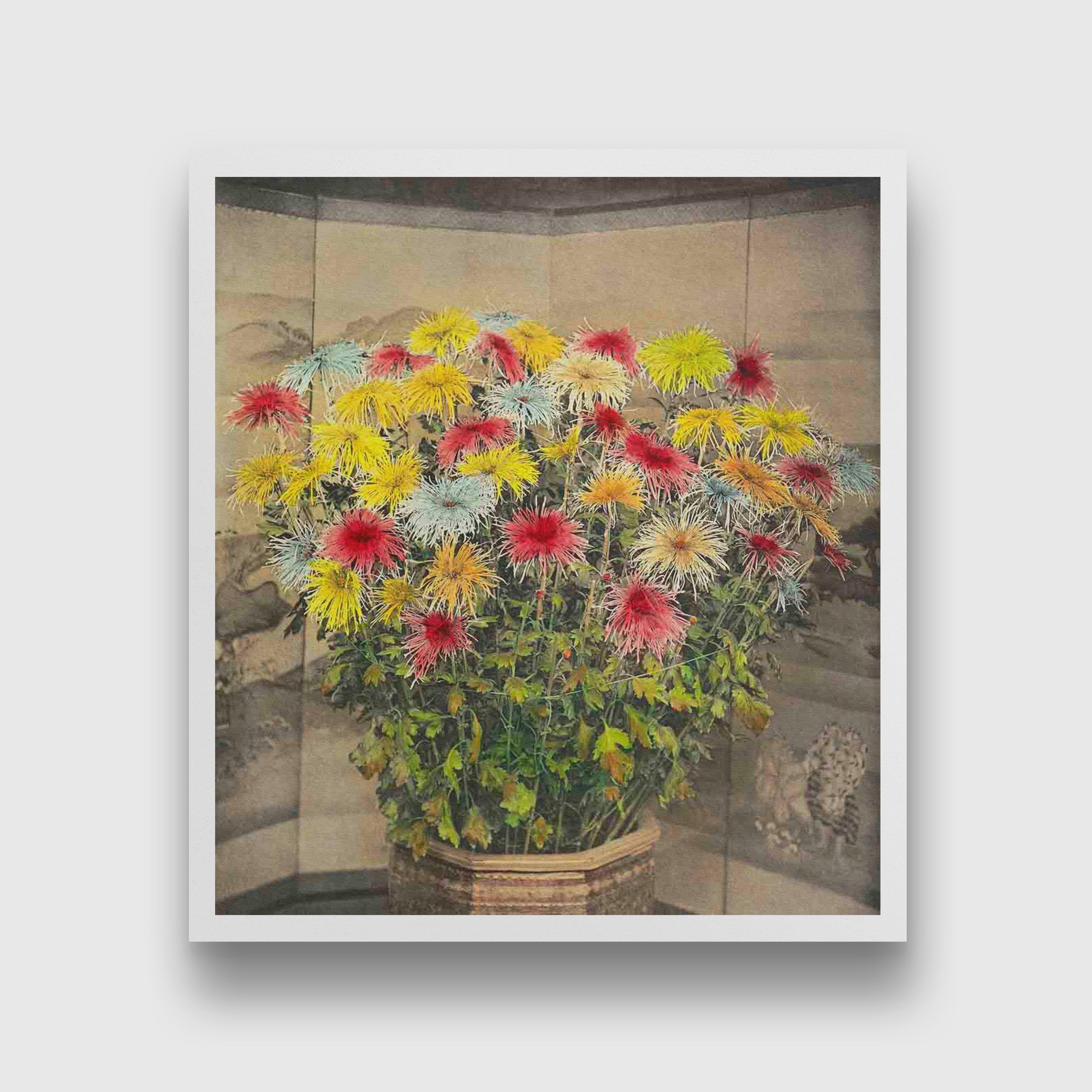 Misu–no–uchi, hand–colored collotype from Japanese Flowers painting 1 : 1 Square Premium Wall Art Canvas by MeriDeewar