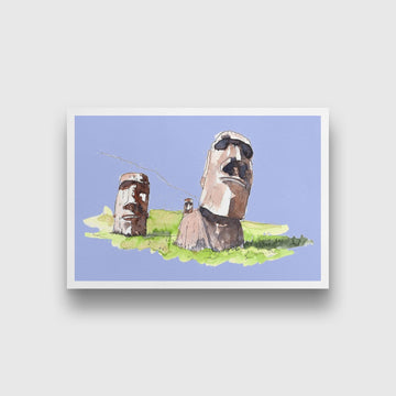 Moai Statues Illustration Painting - Meri Deewar 3 : 2 Horizontal Premium Wall Art Canvas by MeriDeewar
