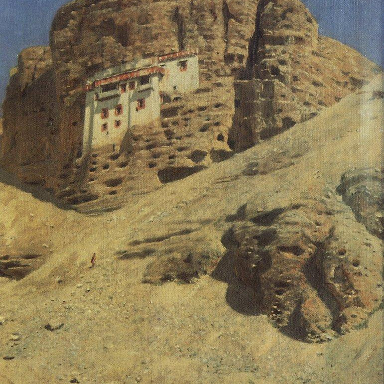monastery in a rock ladakh Painting - Meri Deewar 3 : 4 Vertical Premium Wall Art Canvas by MeriDeewar