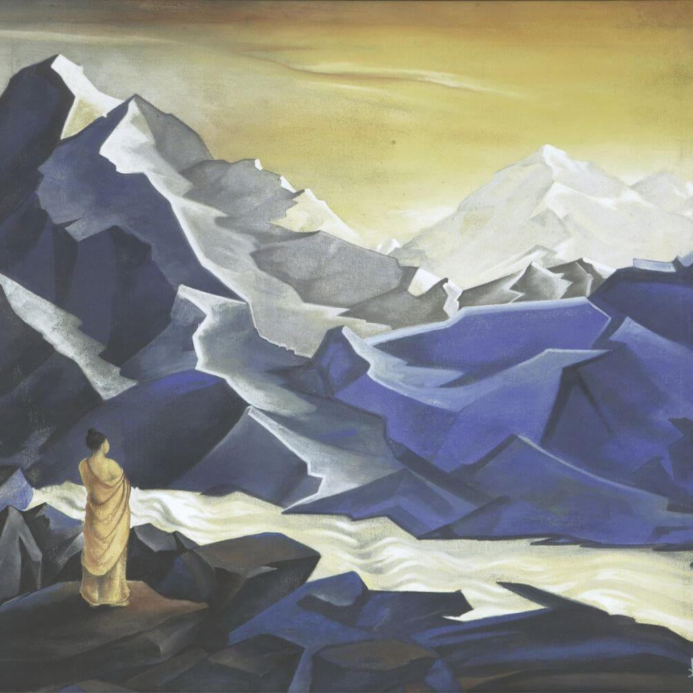 Monk in Himalaya Painting - Meri Deewar 1 : 1 Square Premium Wall Art Canvas by MeriDeewar