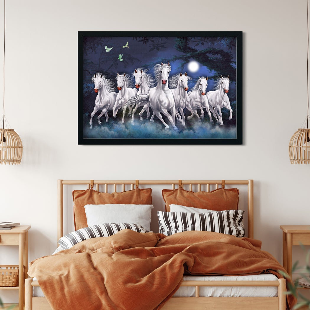 Moonlight Seven Horses Vastu Painting - Meri Deewar 3 : 2 Horizontal Premium Wall Art Canvas by MeriDeewar