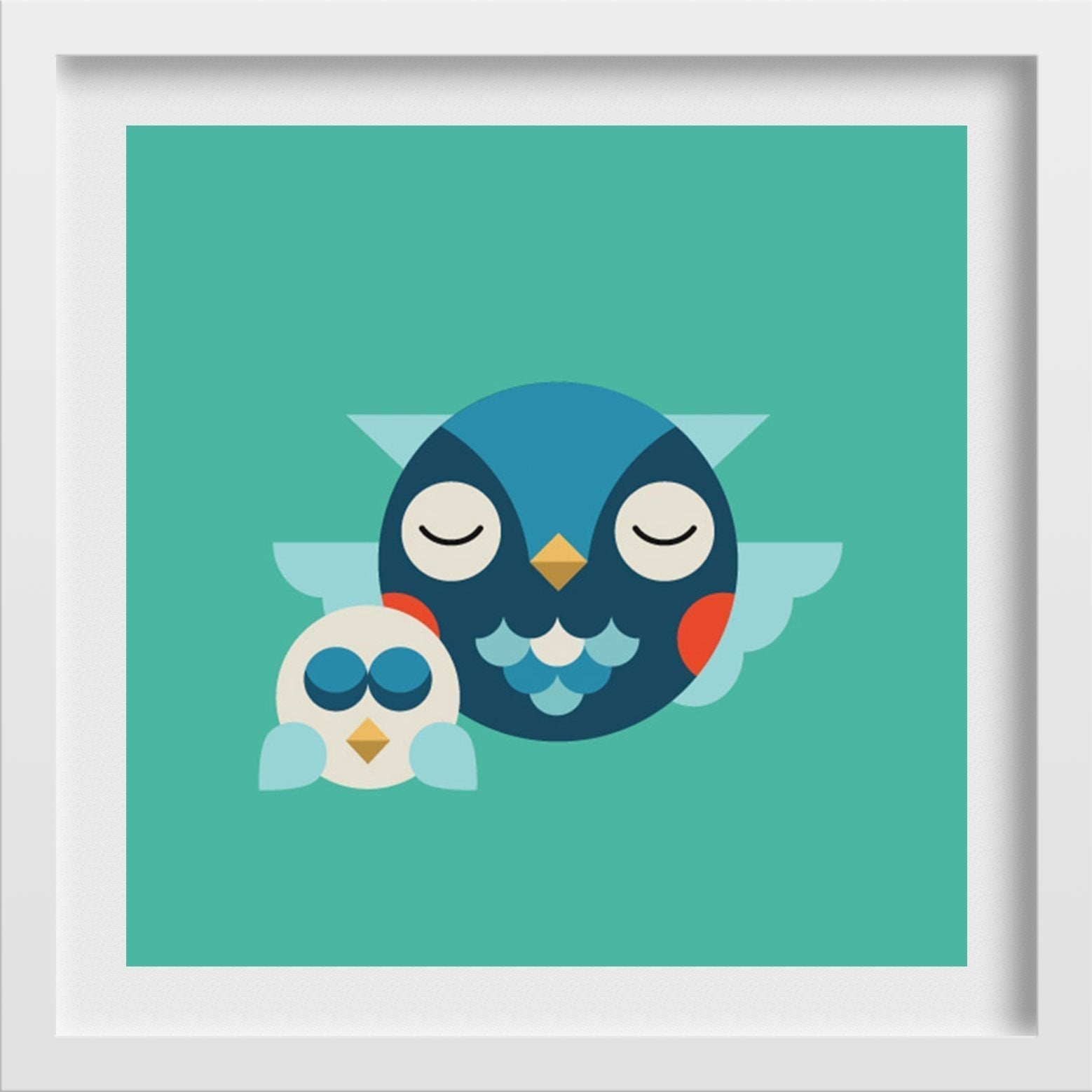 Mother And Baby Owl Painting - Meri Deewar 1 : 1 Square Premium Wall Art Canvas by MeriDeewar