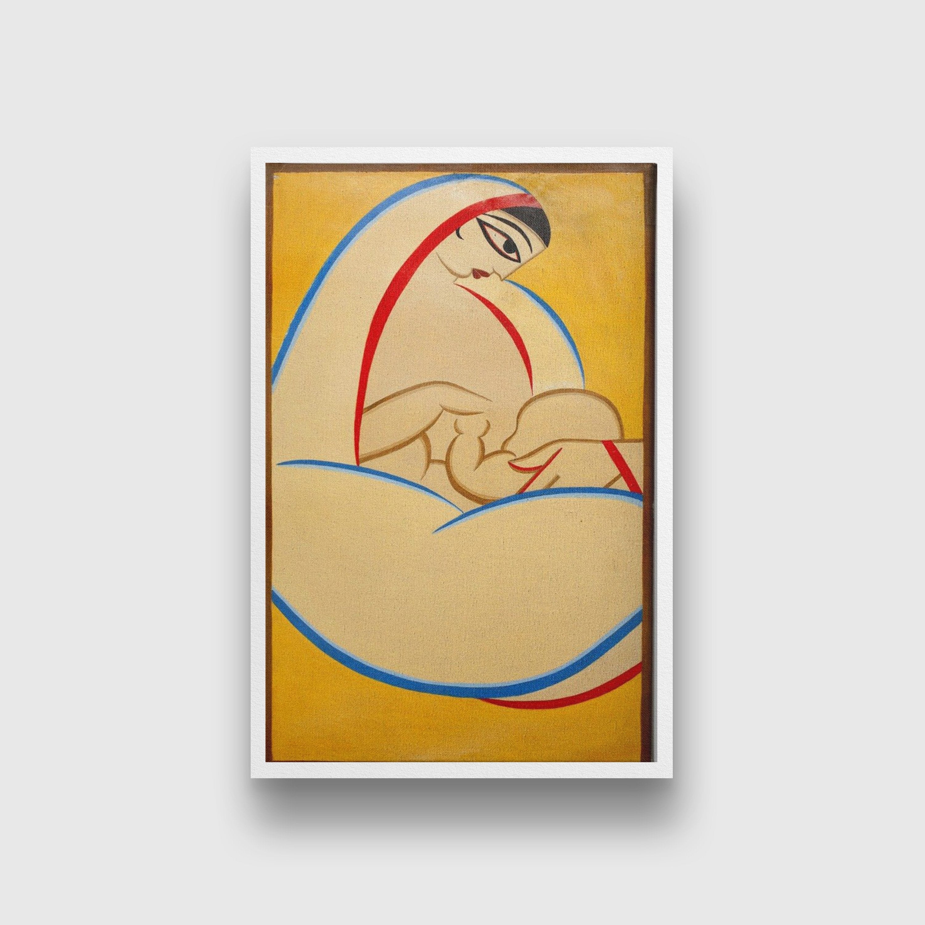 Mother and child Painting - Meri Deewar 1 : 2 Vertical Premium Wall Art Canvas by MeriDeewar