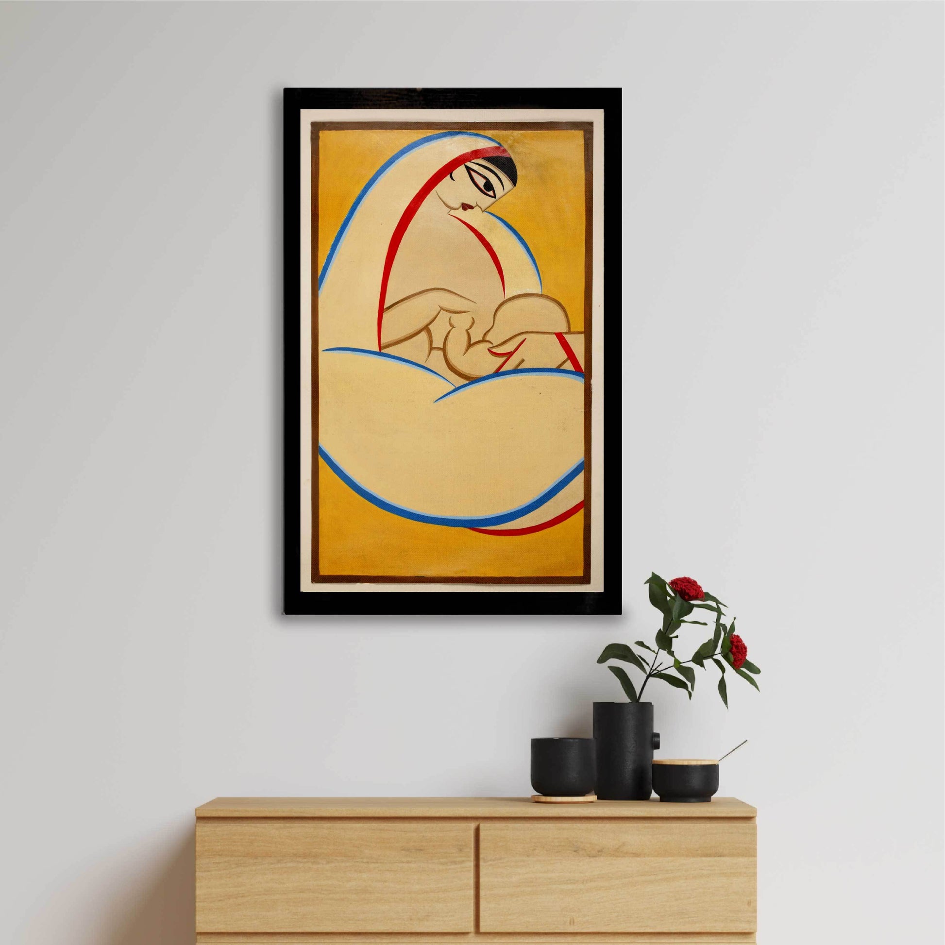 Mother and child Painting - Meri Deewar 1 : 2 Vertical Premium Wall Art Canvas by MeriDeewar