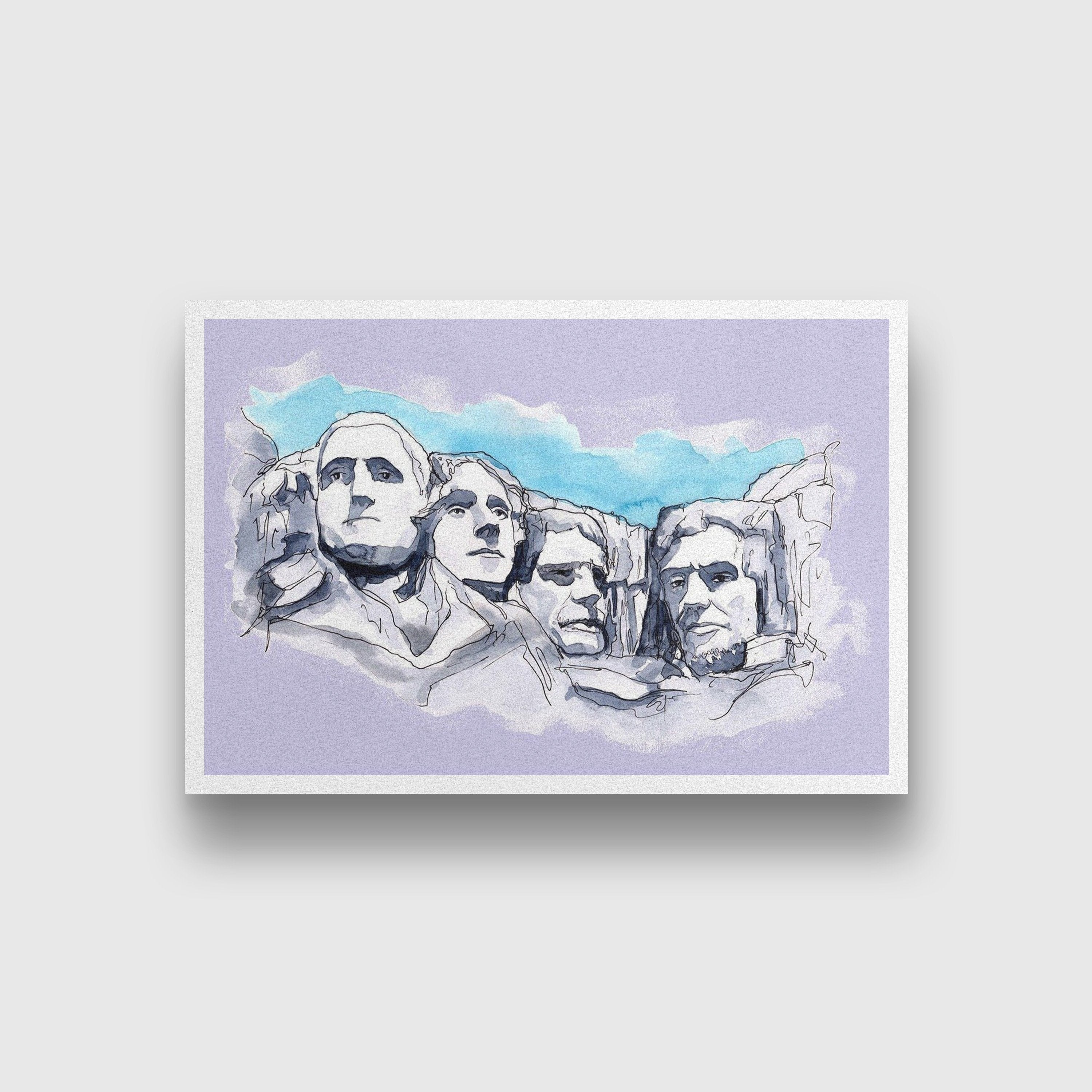 Mount Rushmore Illustration Painting - Meri Deewar 3 : 2 Horizontal Premium Wall Art Canvas by MeriDeewar