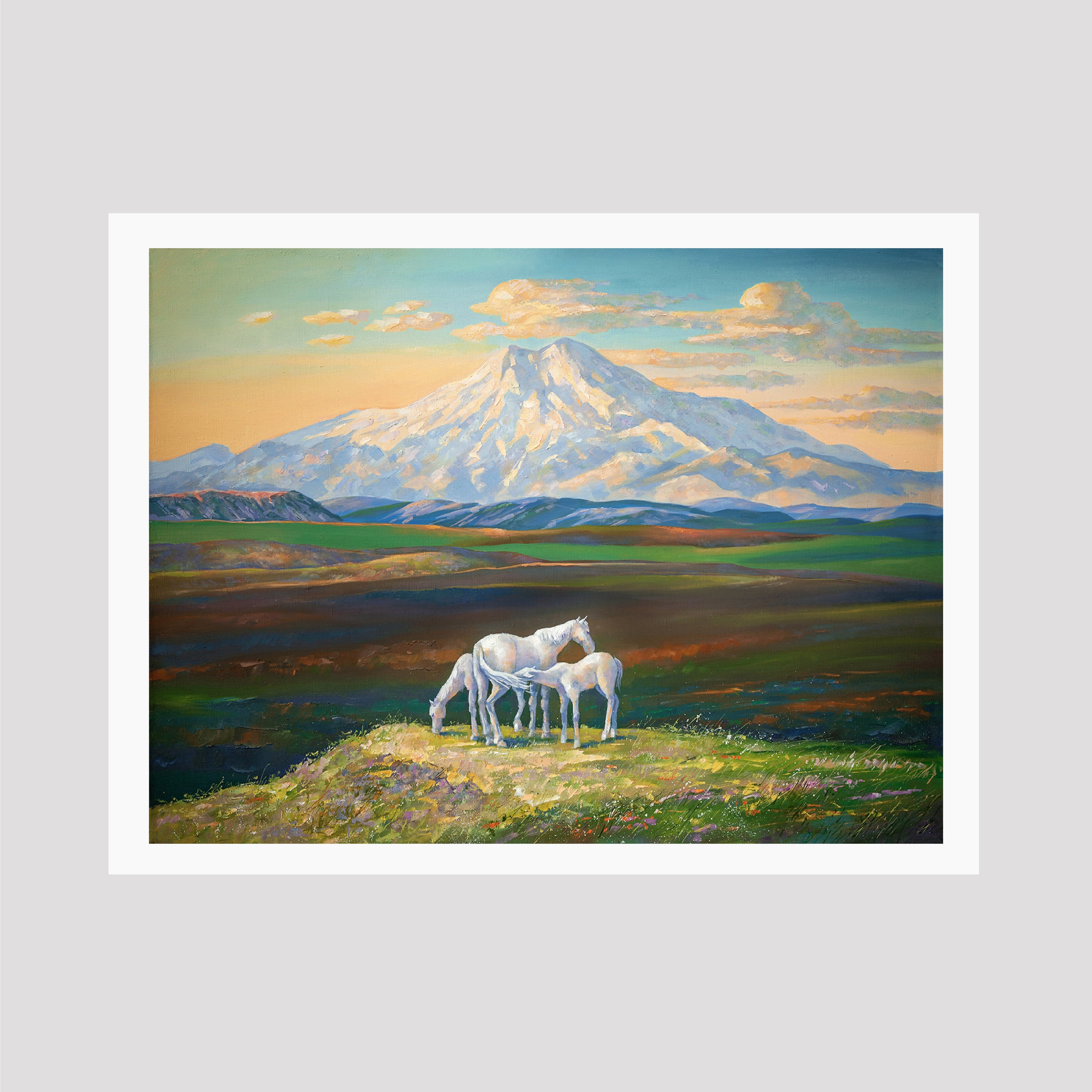 Mountain Landsacpe Horse Painting - Meri Deewar 4 : 3 Horizontal Premium Wall Art Canvas by MeriDeewar