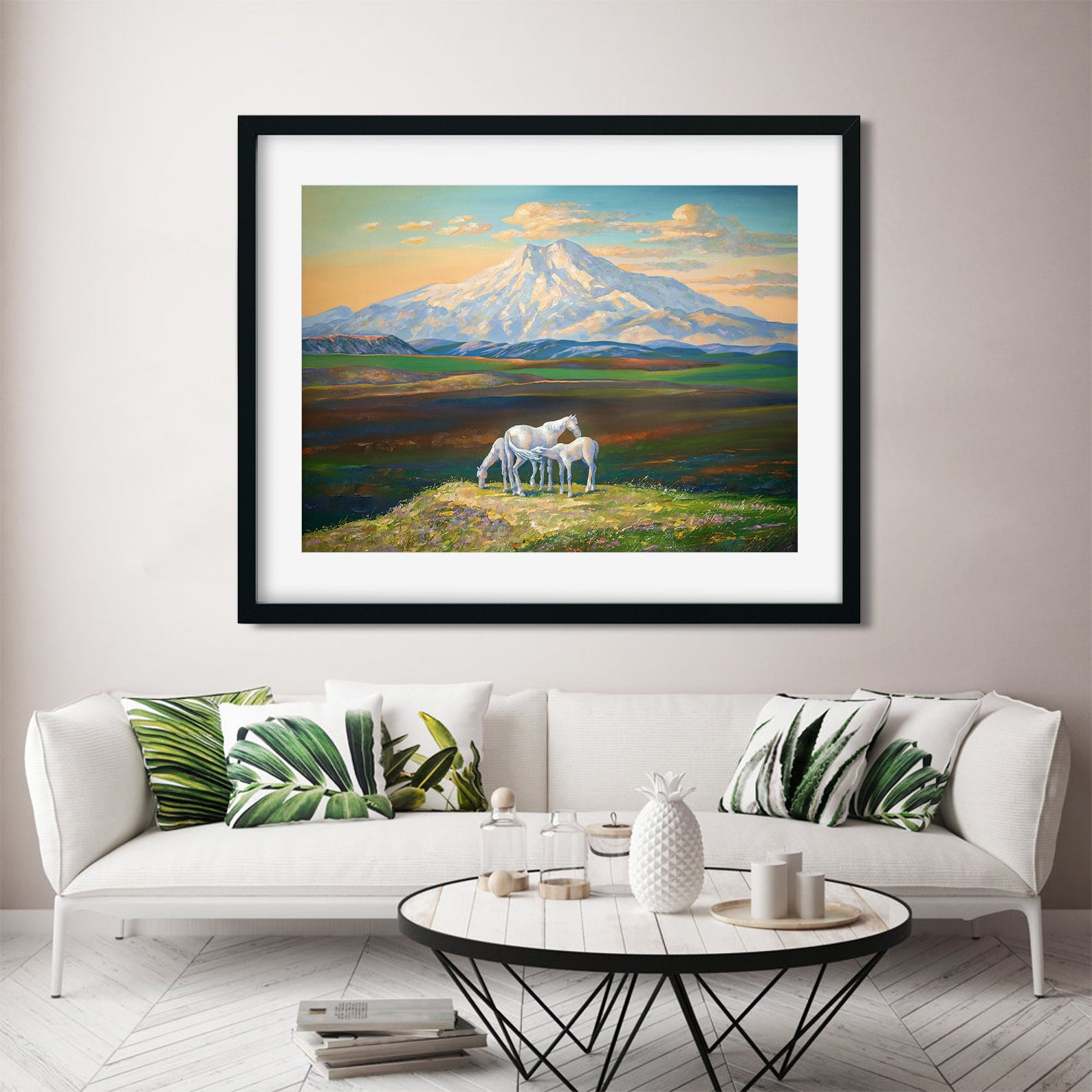 Mountain Landsacpe Horse Painting - Meri Deewar 4 : 3 Horizontal Premium Wall Art Canvas by MeriDeewar