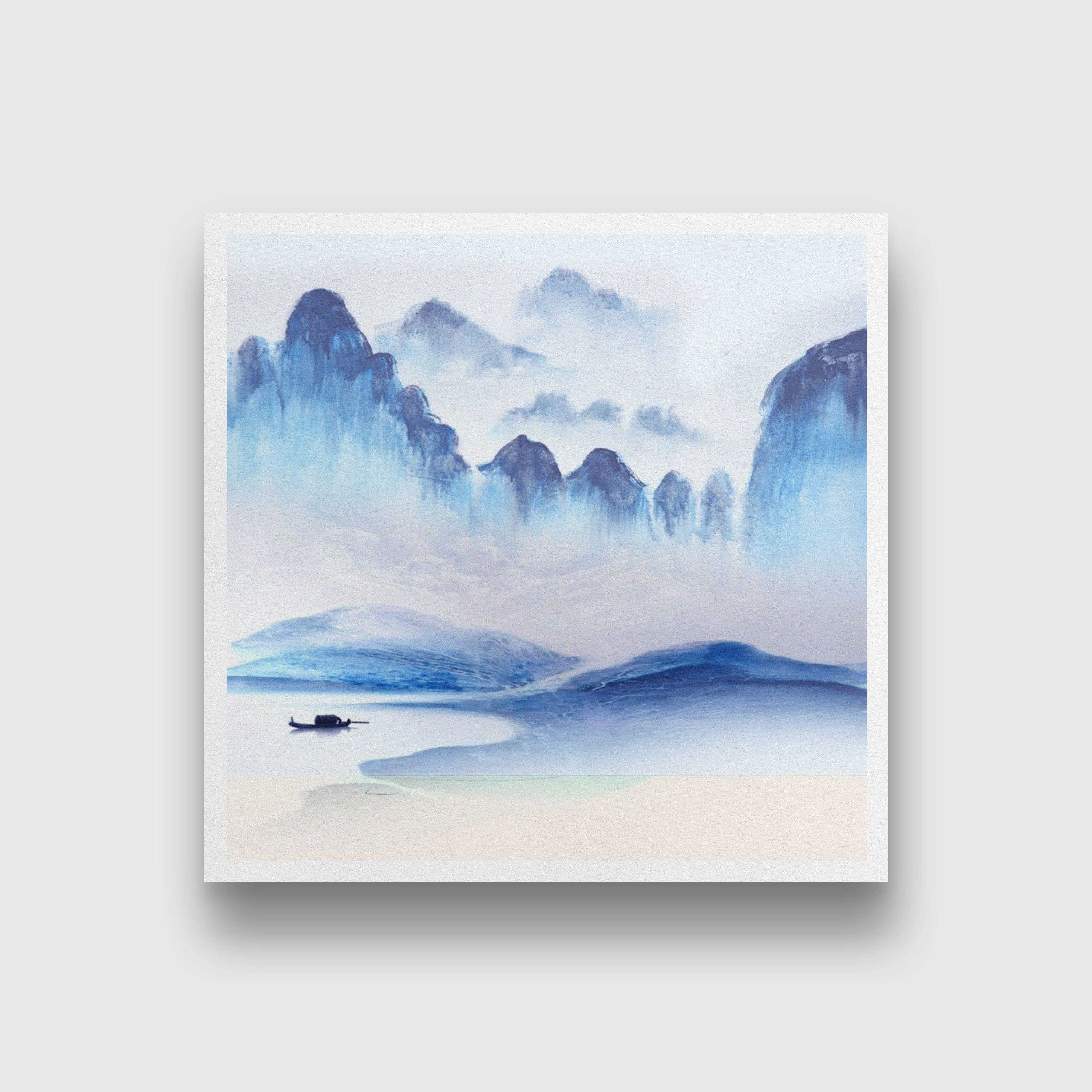 Mountain Mist Blue Wall Art Painting - Meri Deewar 1 : 1 Square Premium Wall Art Canvas by MeriDeewar
