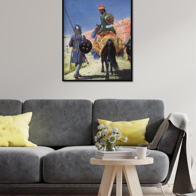 Mounted warrior in Painting - Meri Deewar 4 :5 Vertical Premium Wall Art Canvas by MeriDeewar