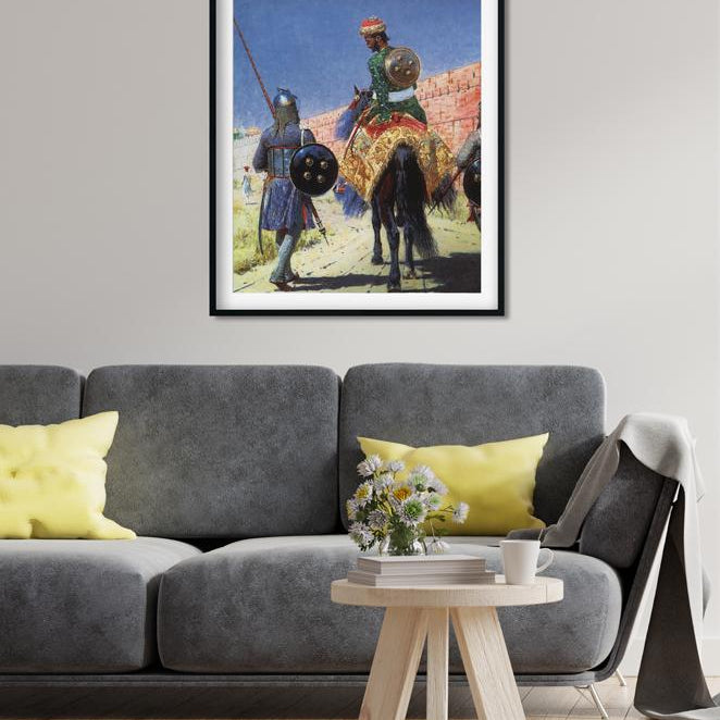 Mounted warrior in Painting - Meri Deewar 4 :5 Vertical Premium Wall Art Canvas by MeriDeewar