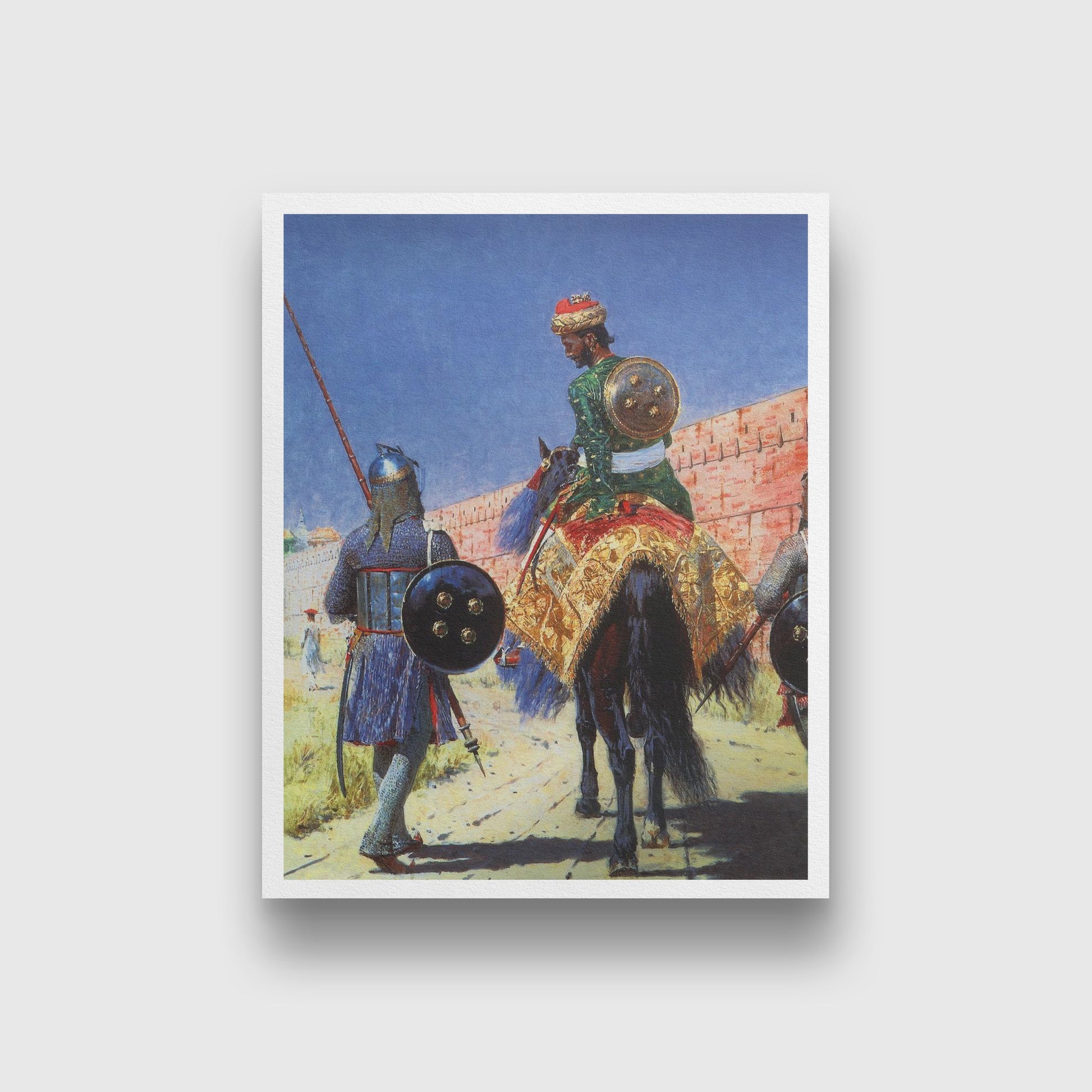Mounted warrior in Painting - Meri Deewar 4 :5 Vertical Premium Wall Art Canvas by MeriDeewar