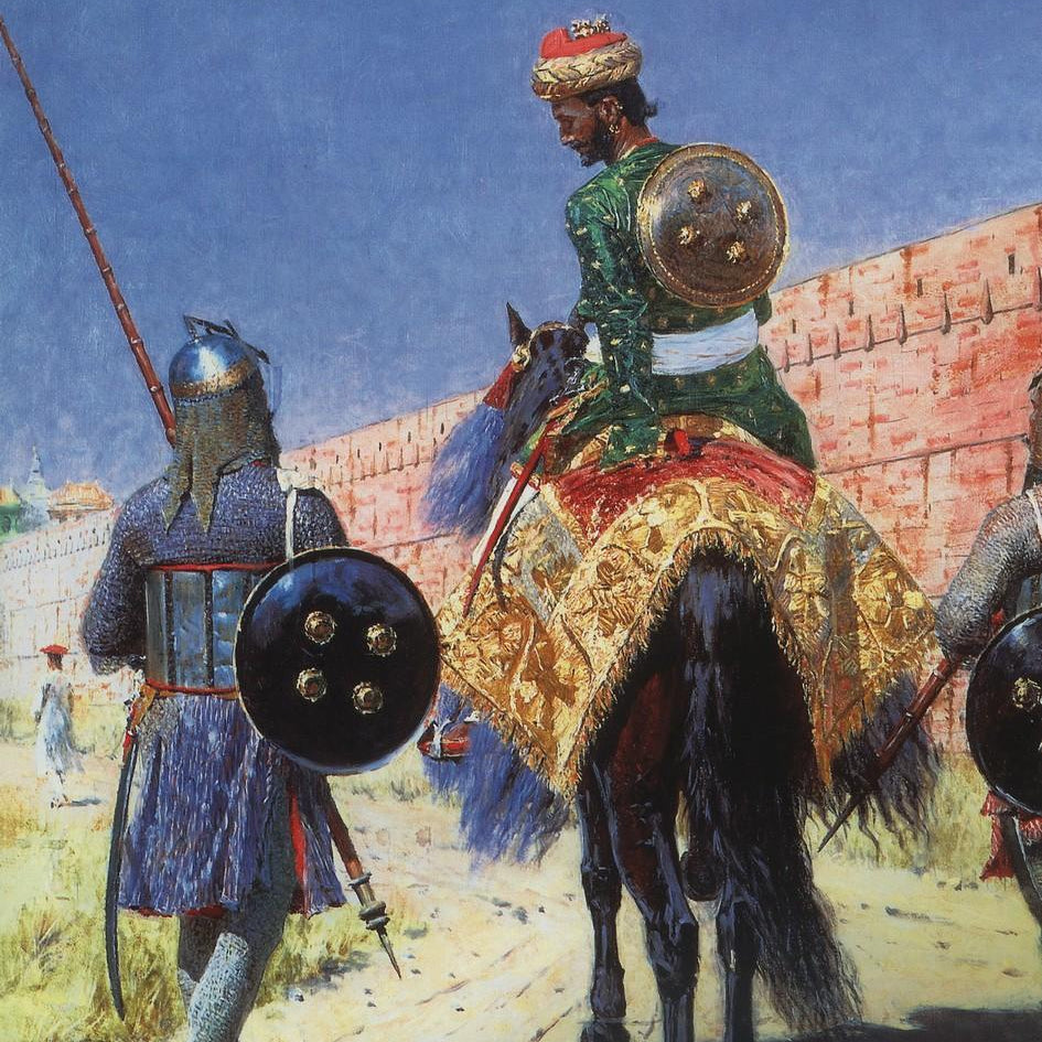 Mounted warrior in Painting - Meri Deewar 4 :5 Vertical Premium Wall Art Canvas by MeriDeewar