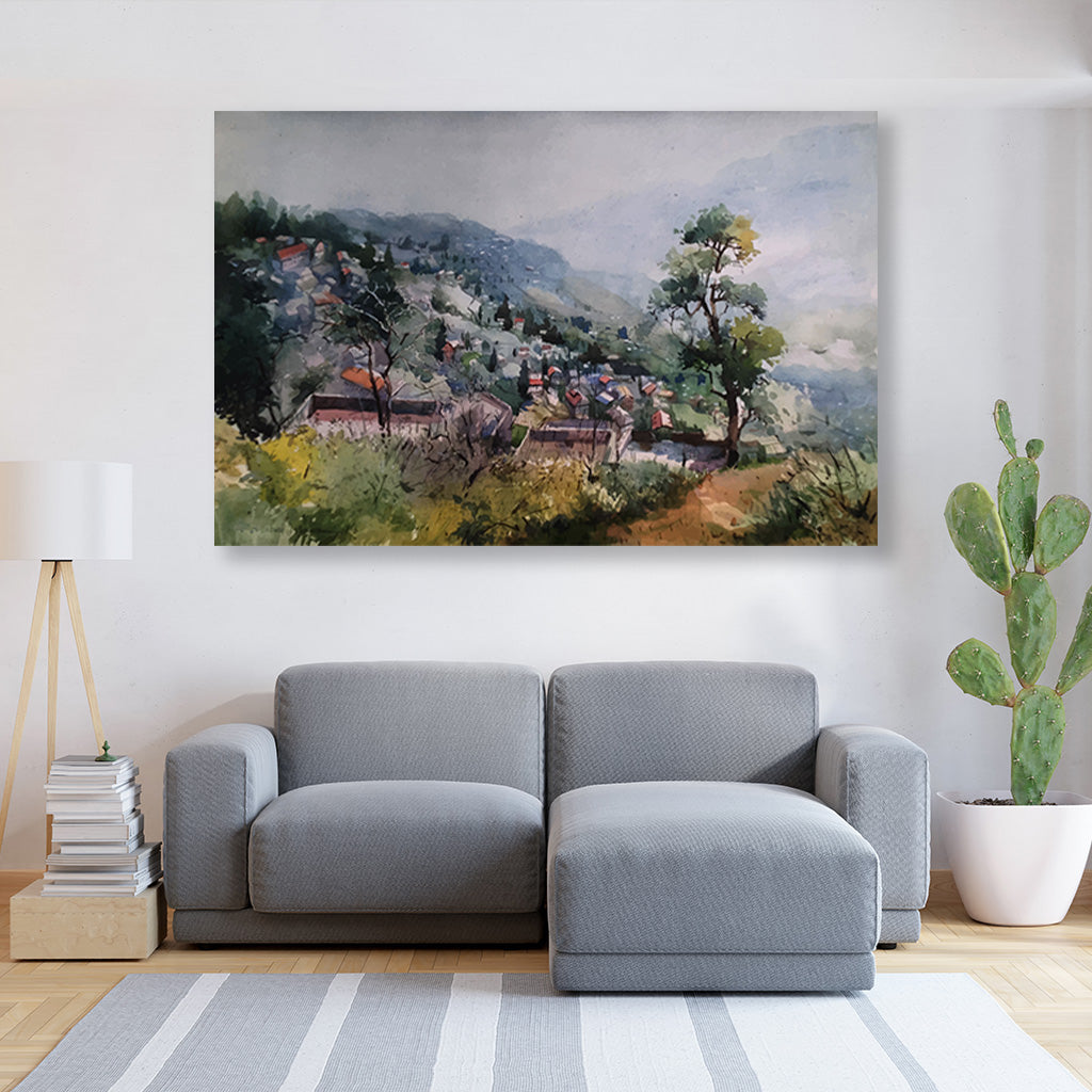 Munnar Cityscape Painting - Meri Deewar 3 : 2 Horizontal Premium Wall Art Canvas by MeriDeewar