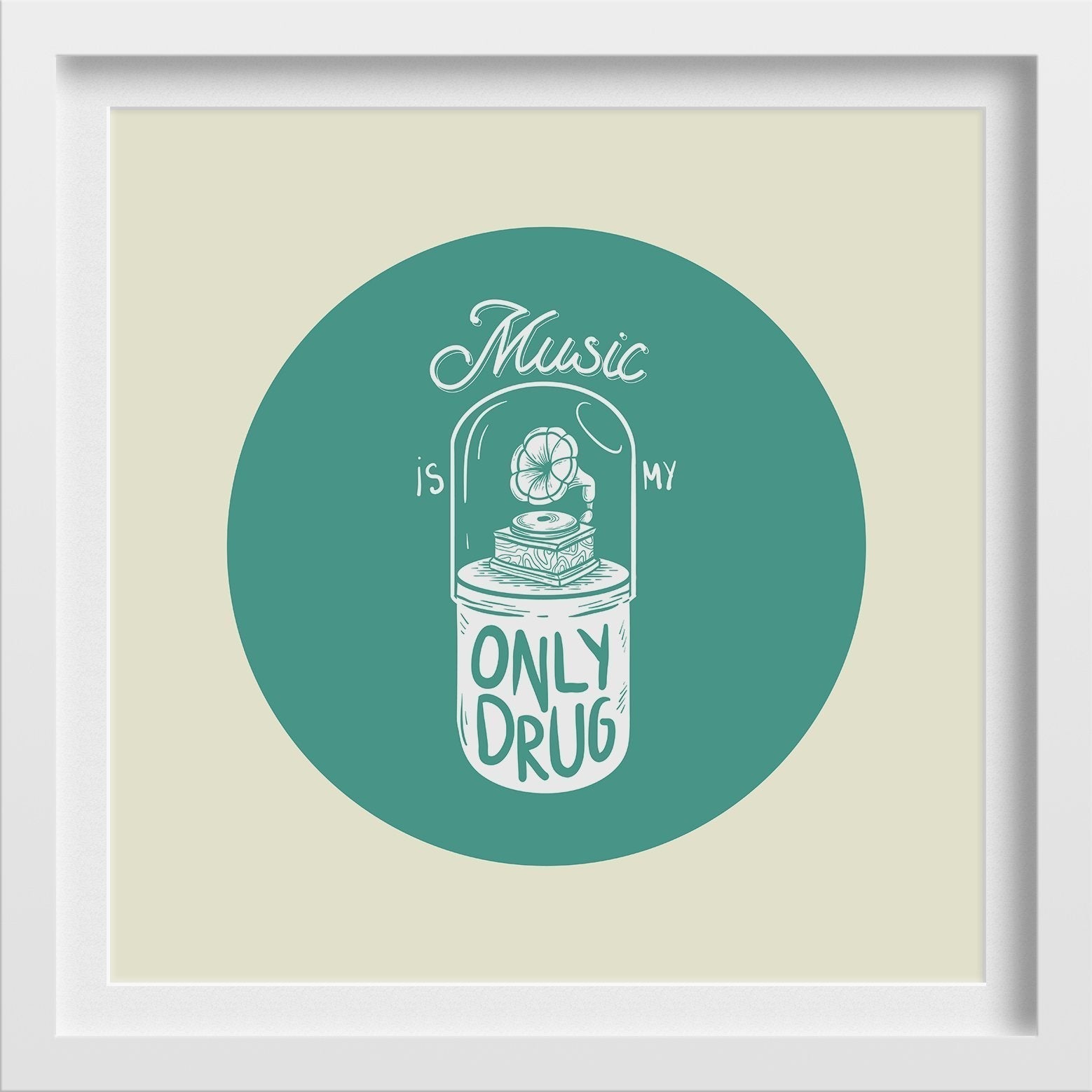 Music is My Only Drug Artwork Painting - Meri Deewar 1 : 1 Square Premium Wall Art Canvas by MeriDeewar