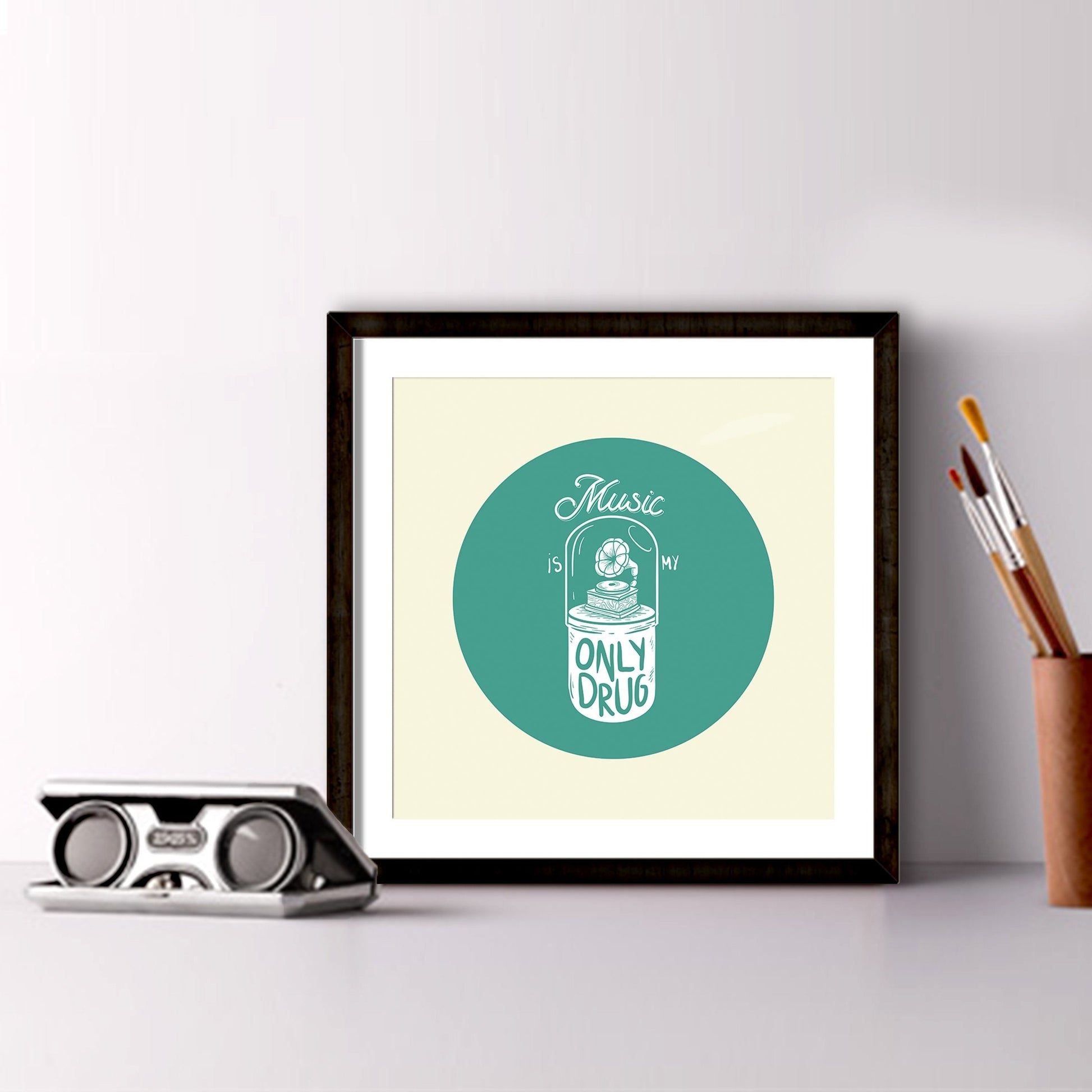 Music is My Only Drug Artwork Painting - Meri Deewar 1 : 1 Square Premium Wall Art Canvas by MeriDeewar
