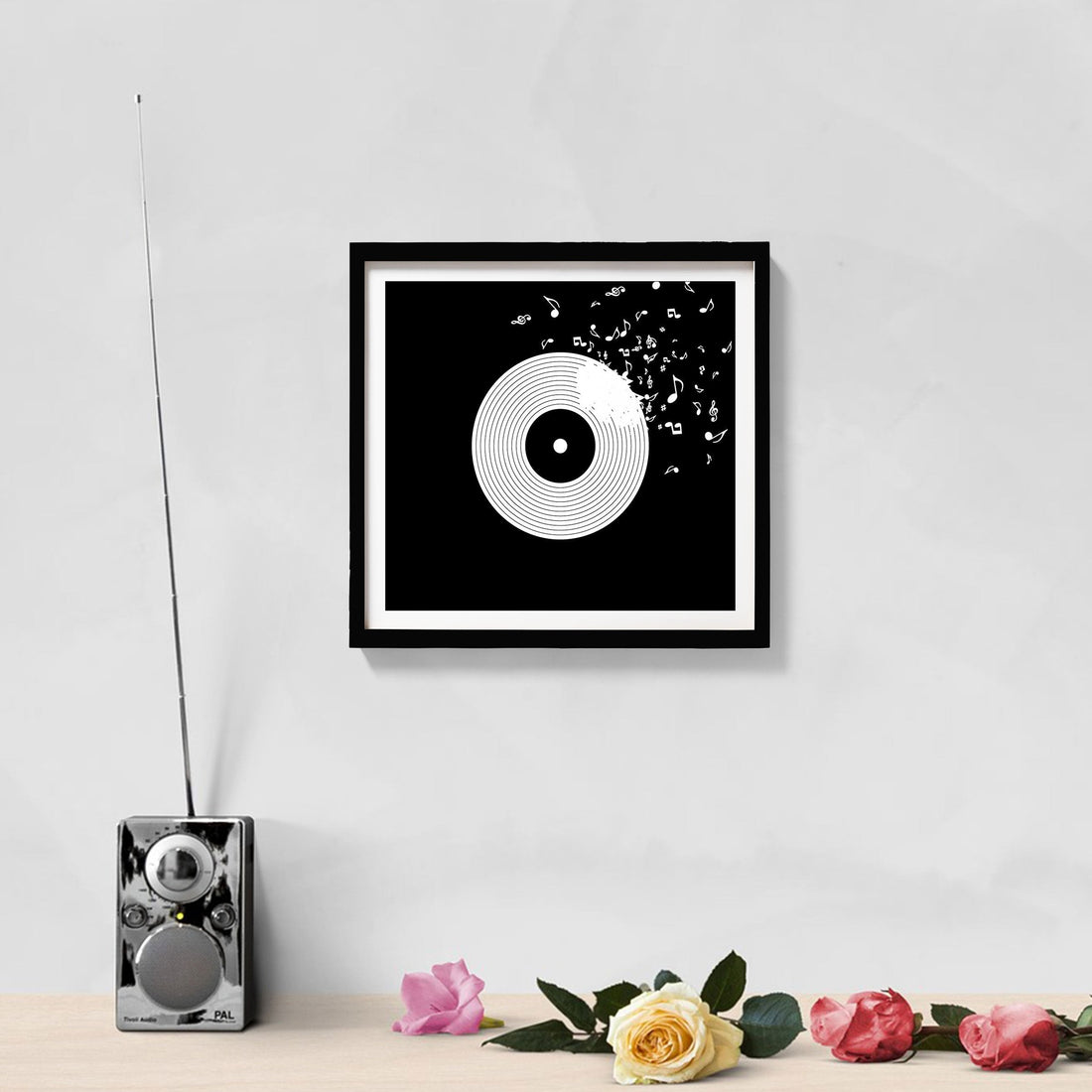 Music Vintage Black and White - Meri Deewar 1 : 1 Square Premium Wall Art Canvas by MeriDeewar