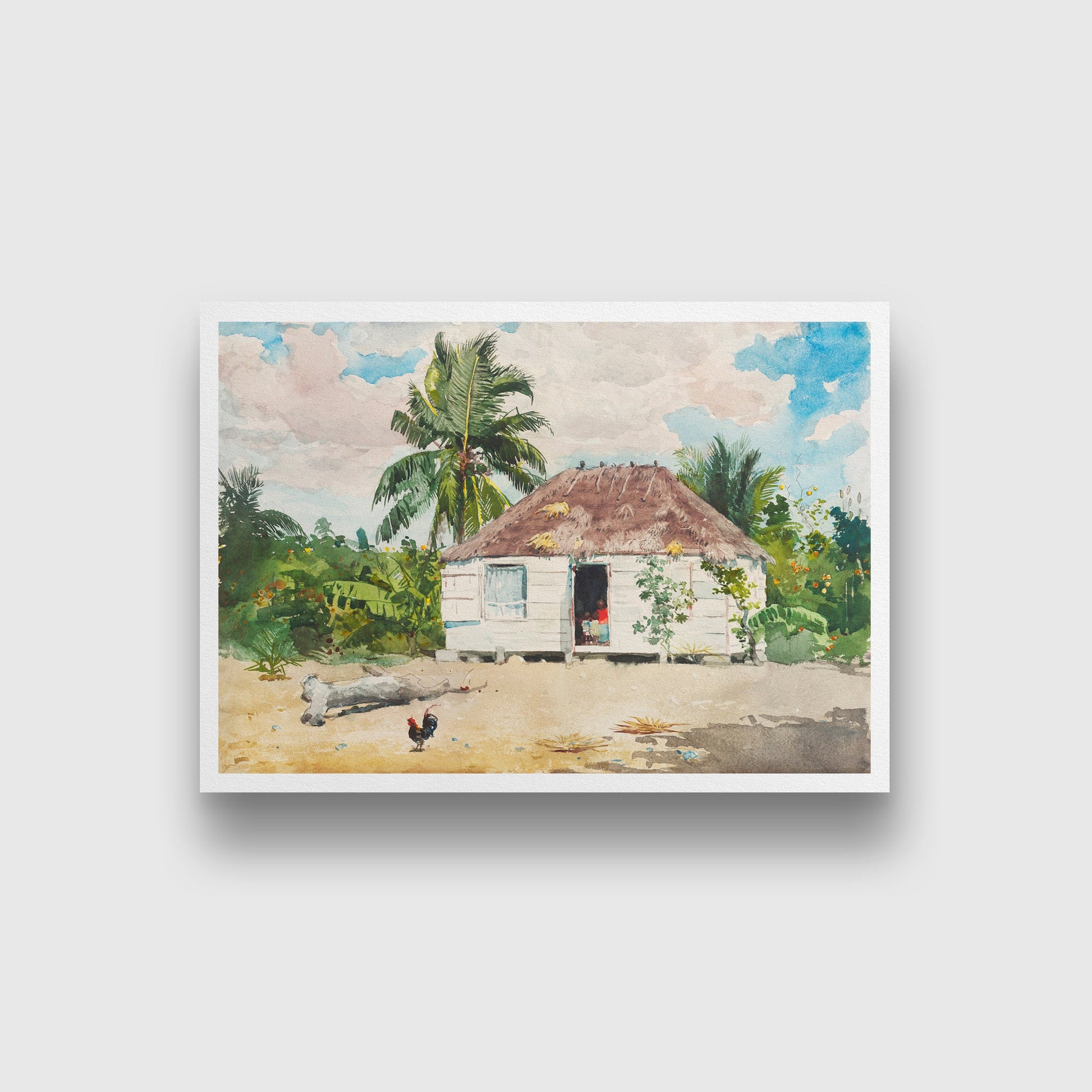 Native hut at Nassau painting - Meri Deewar 3 : 2 Horizontal Premium Wall Art Canvas by MeriDeewar