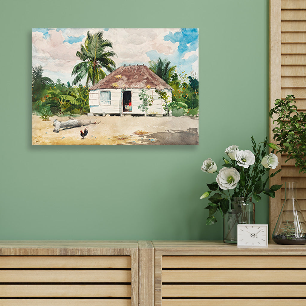 Native hut at Nassau painting - Meri Deewar 3 : 2 Horizontal Premium Wall Art Canvas by MeriDeewar