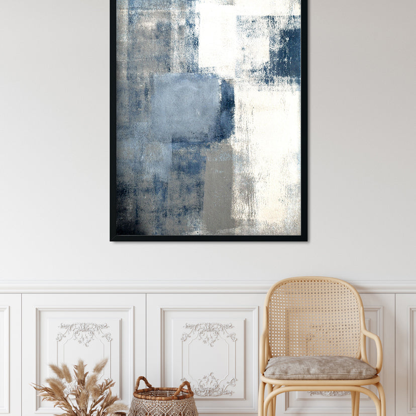 Navy Raw & Blue White Abstract Paintings 3 : 4 Vertical Premium Wall Art Canvas by MeriDeewar