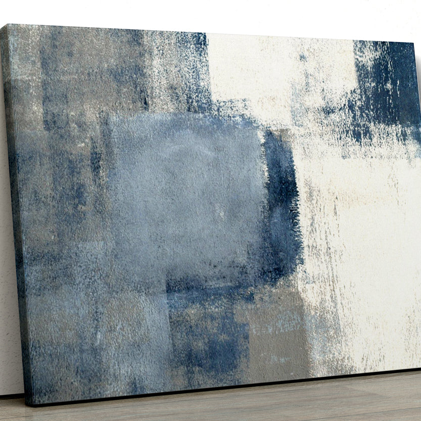 Navy Raw & Blue White Abstract Paintings 3 : 4 Vertical Premium Wall Art Canvas by MeriDeewar
