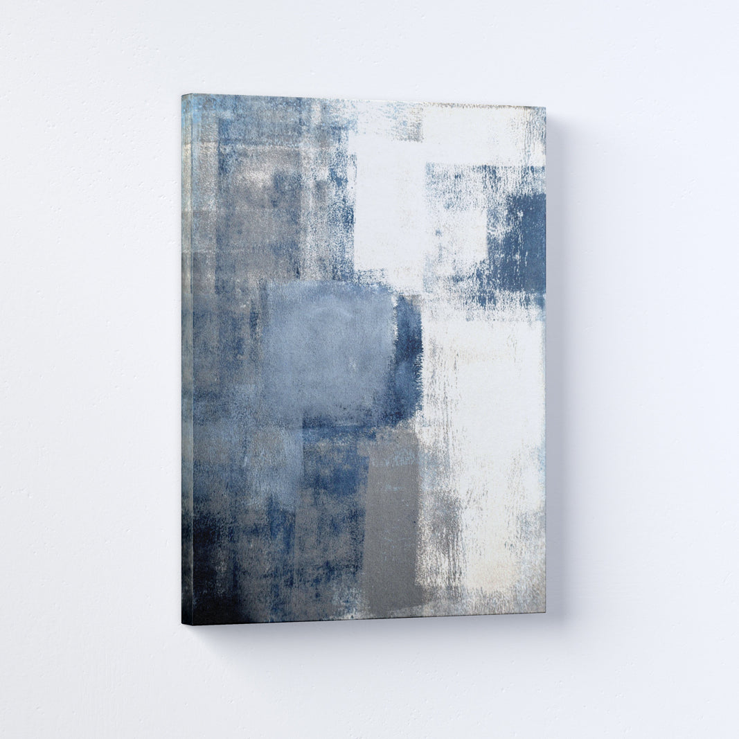 Navy Raw & Blue White Abstract Paintings 3 : 4 Vertical Premium Wall Art Canvas by MeriDeewar