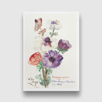 New Year's Greeting with Anemones Painting 2 : 3 Vertical Premium Wall Art Canvas by MeriDeewar