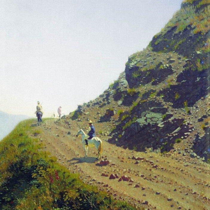 nomadic road in the mountains of ala tau Painting - Meri Deewar 3 : 4.2 Vertical Premium Wall Art Canvas by MeriDeewar