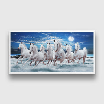 Ocean Seven Running Horses Painting - Meri Deewar 2 : 1 Horizontal Premium Wall Art Canvas by MeriDeewar