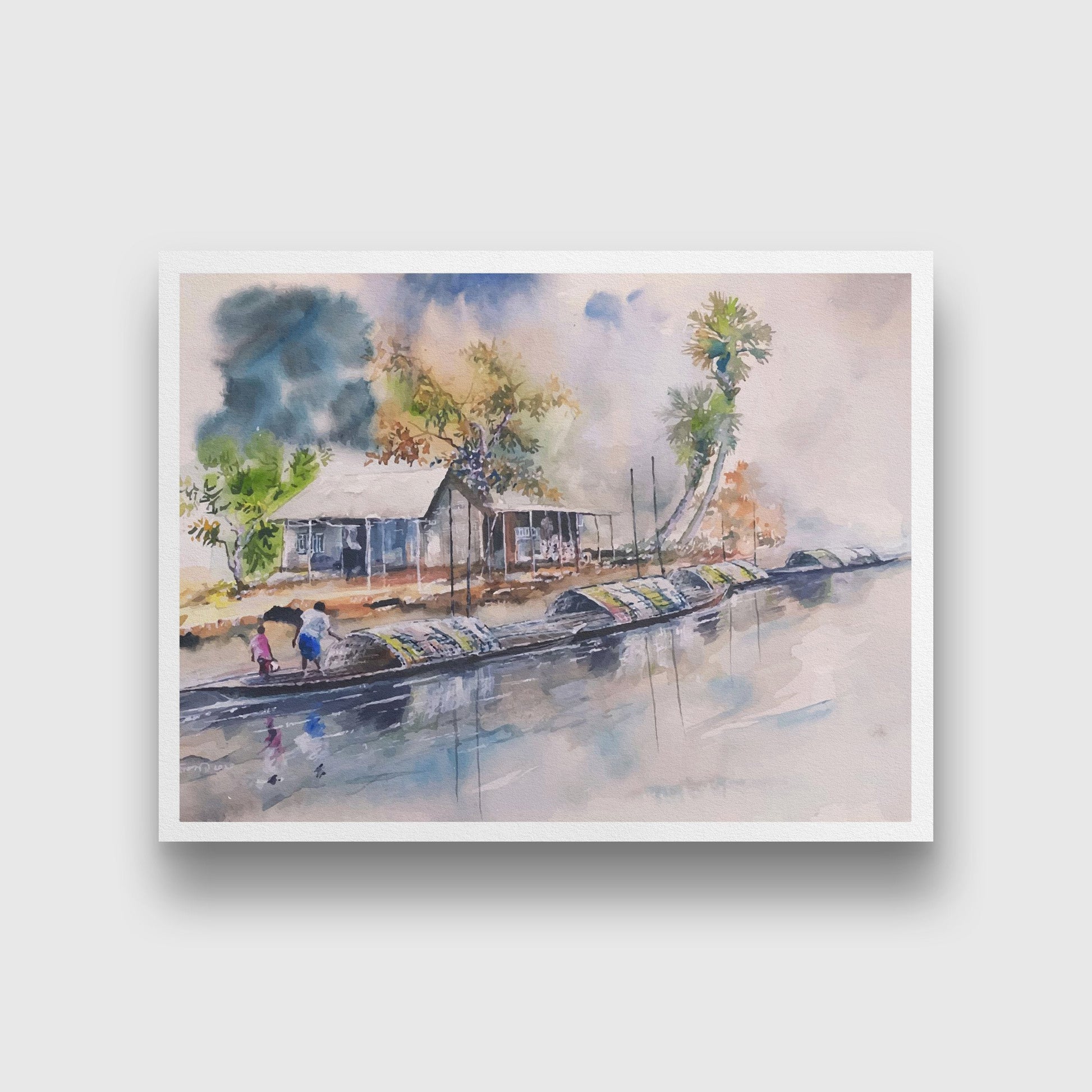 Old Ocean Fishing Boats Painting - Meri Deewar 4 : 3 Horizontal Premium Wall Art Canvas by MeriDeewar