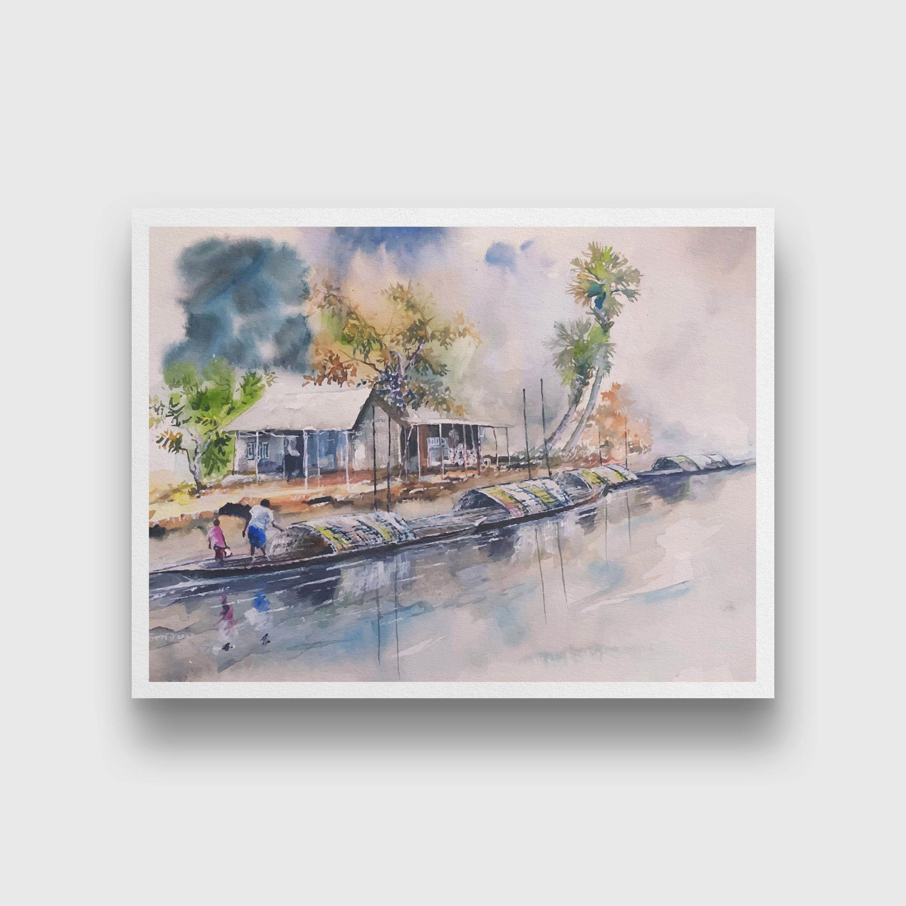 Old Ocean Fishing Boats Painting - Meri Deewar 4 : 3 Horizontal Premium Wall Art Canvas by MeriDeewar