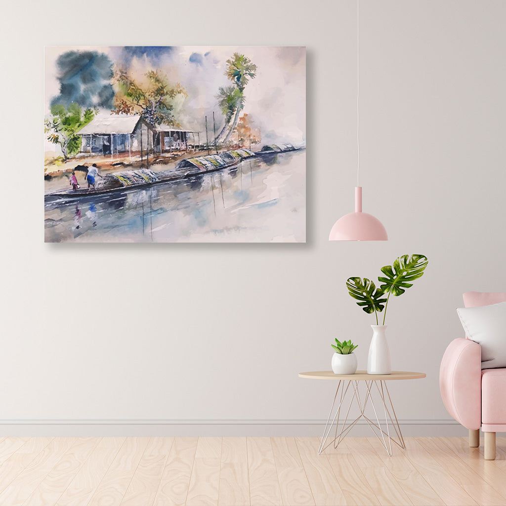 Old Ocean Fishing Boats Painting - Meri Deewar 4 : 3 Horizontal Premium Wall Art Canvas by MeriDeewar
