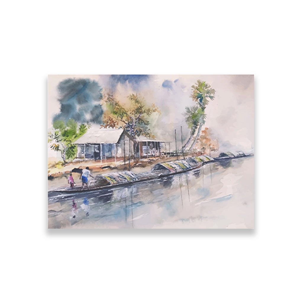Old Ocean Fishing Boats Painting - Meri Deewar 4 : 3 Horizontal Premium Wall Art Canvas by MeriDeewar