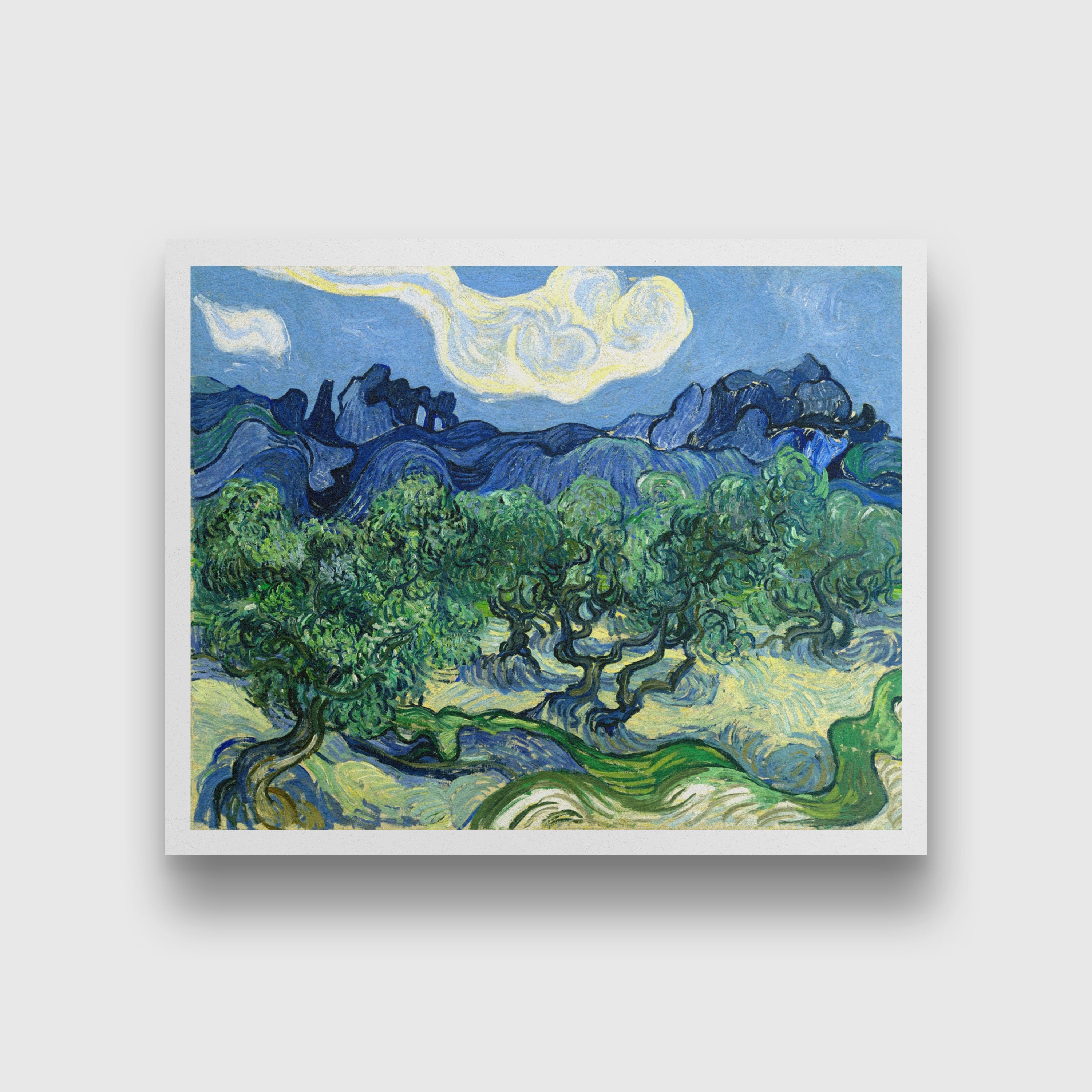Olive Trees with the Alpilles in the Background (1889) famous landscape  painting 5 : 4 Horizontal Premium Wall Art Canvas by MeriDeewar