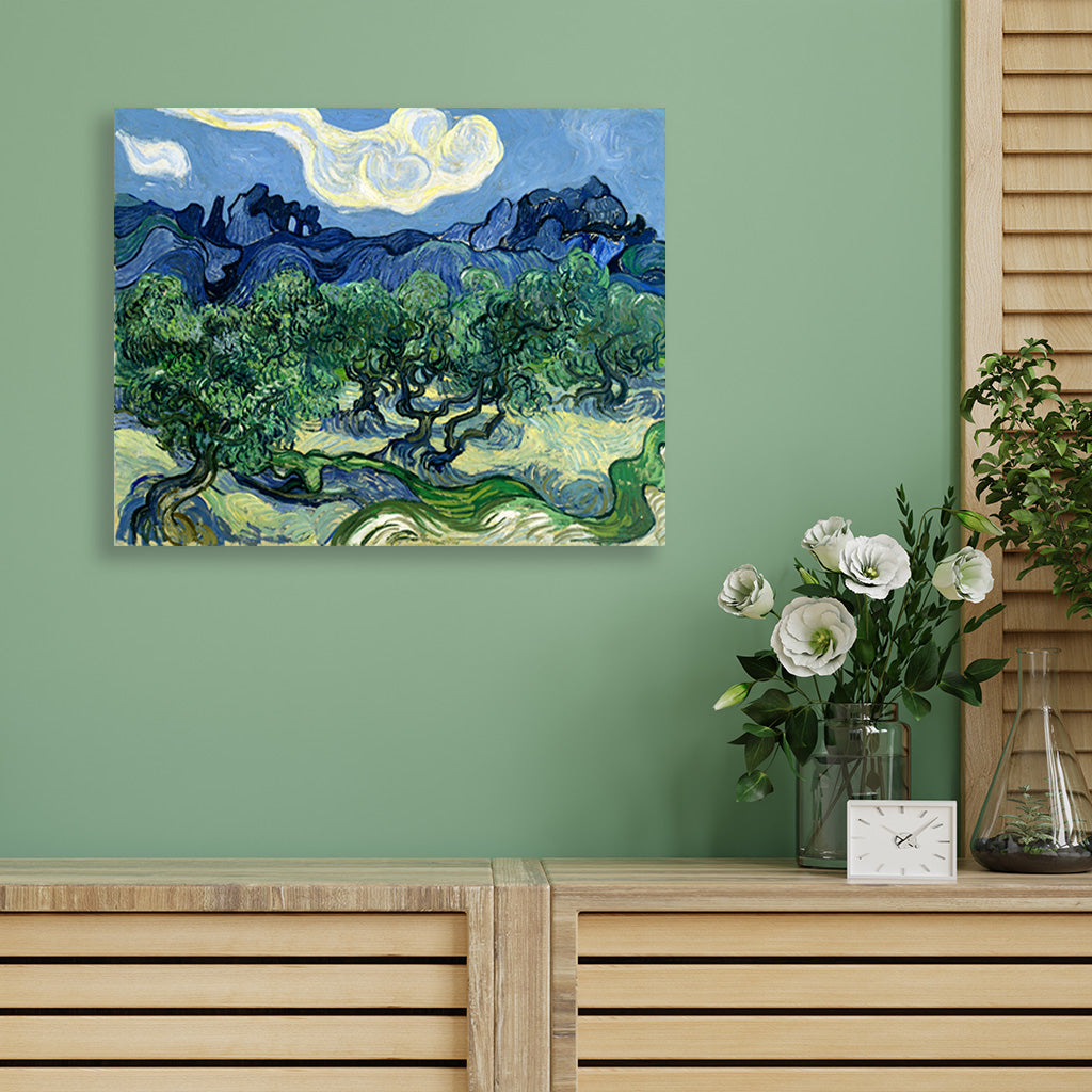 Olive Trees with the Alpilles in the Background (1889) famous landscape  painting 5 : 4 Horizontal Premium Wall Art Canvas by MeriDeewar