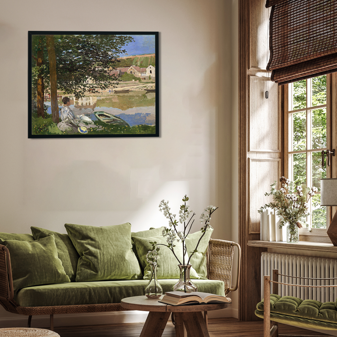 On the Bank of the Seine Bennecourt Painting 5 : 4 Horizontal Premium Wall Art Canvas by MeriDeewar