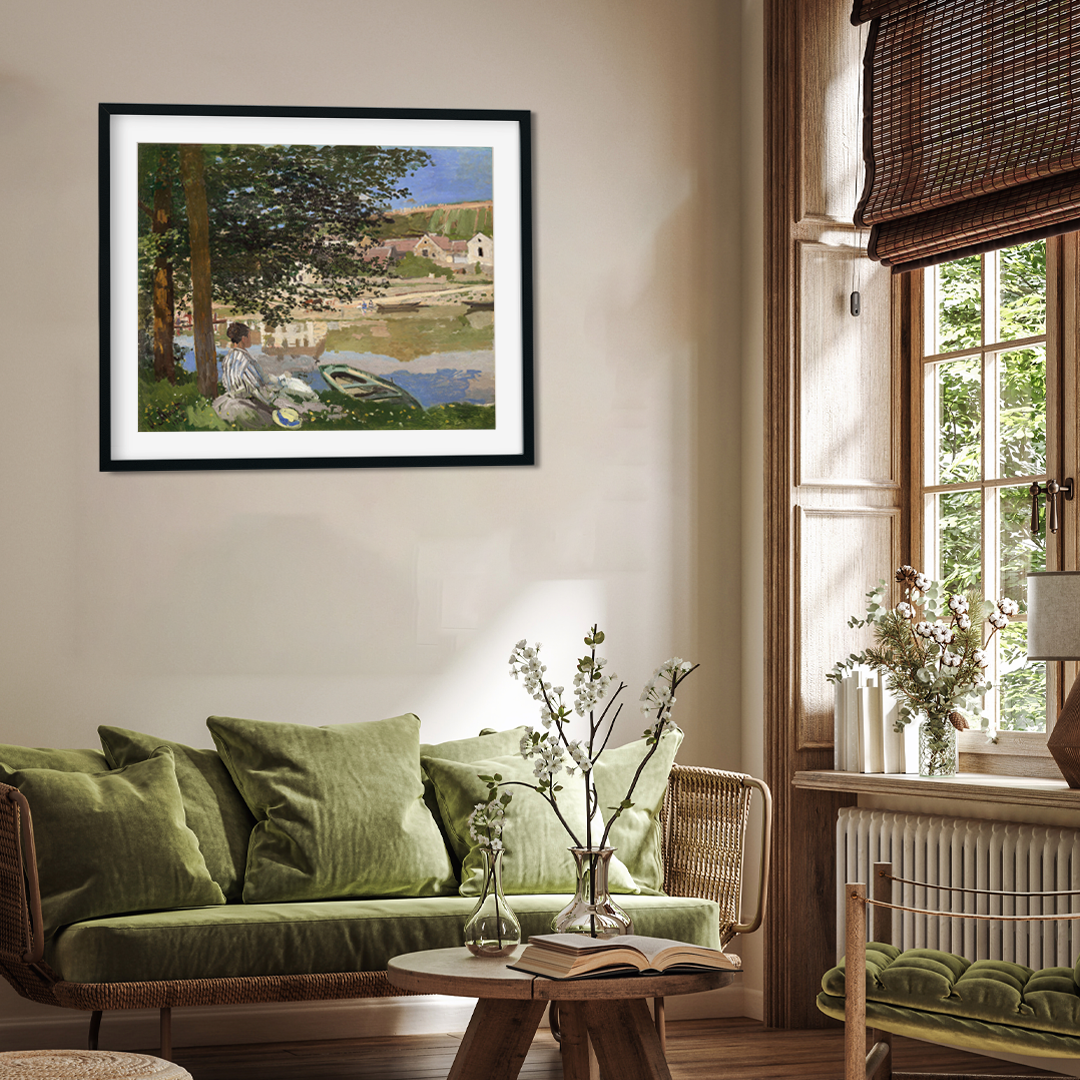 On the Bank of the Seine Bennecourt Painting 5 : 4 Horizontal Premium Wall Art Canvas by MeriDeewar